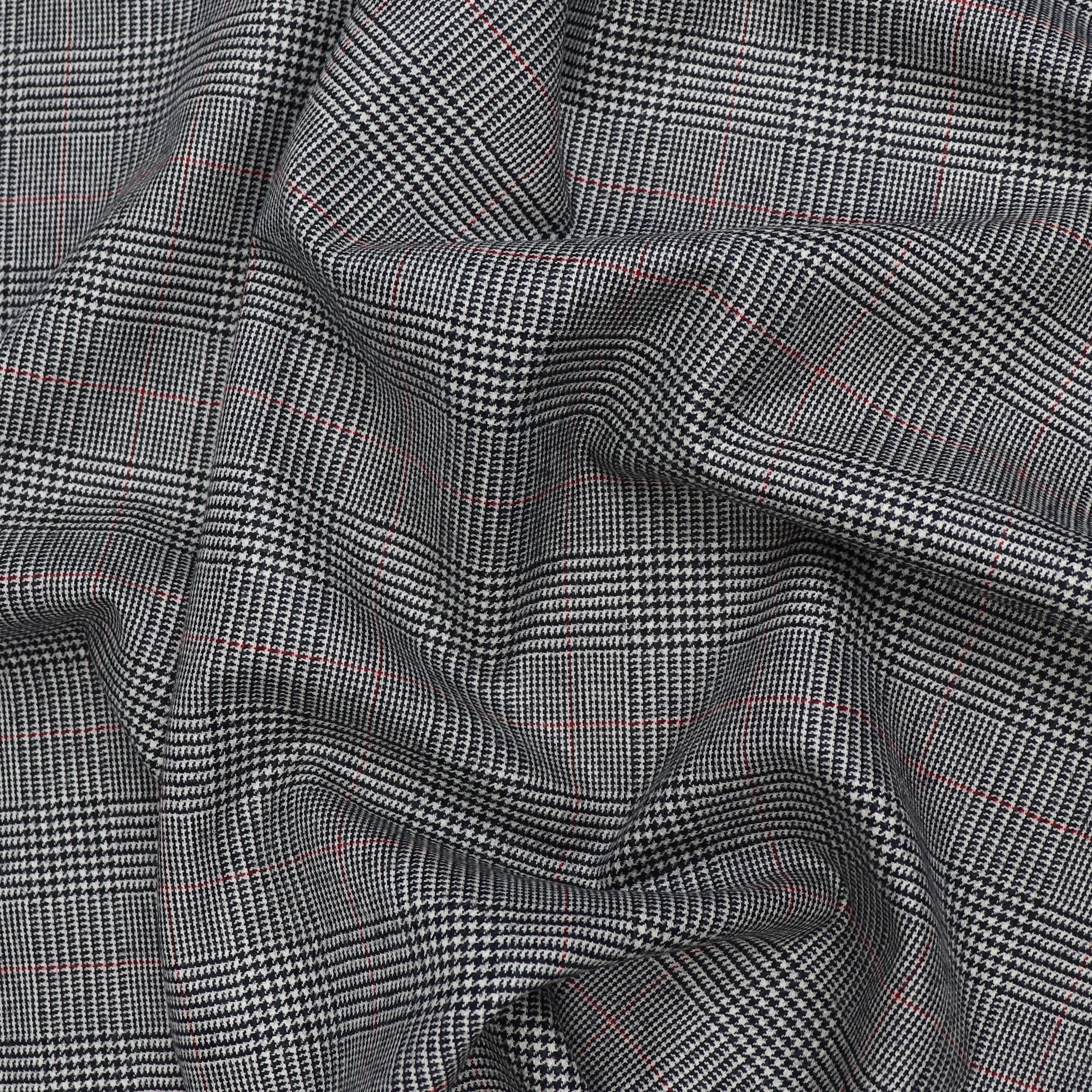 Deadstock Wool Suiting - Black   Red Check