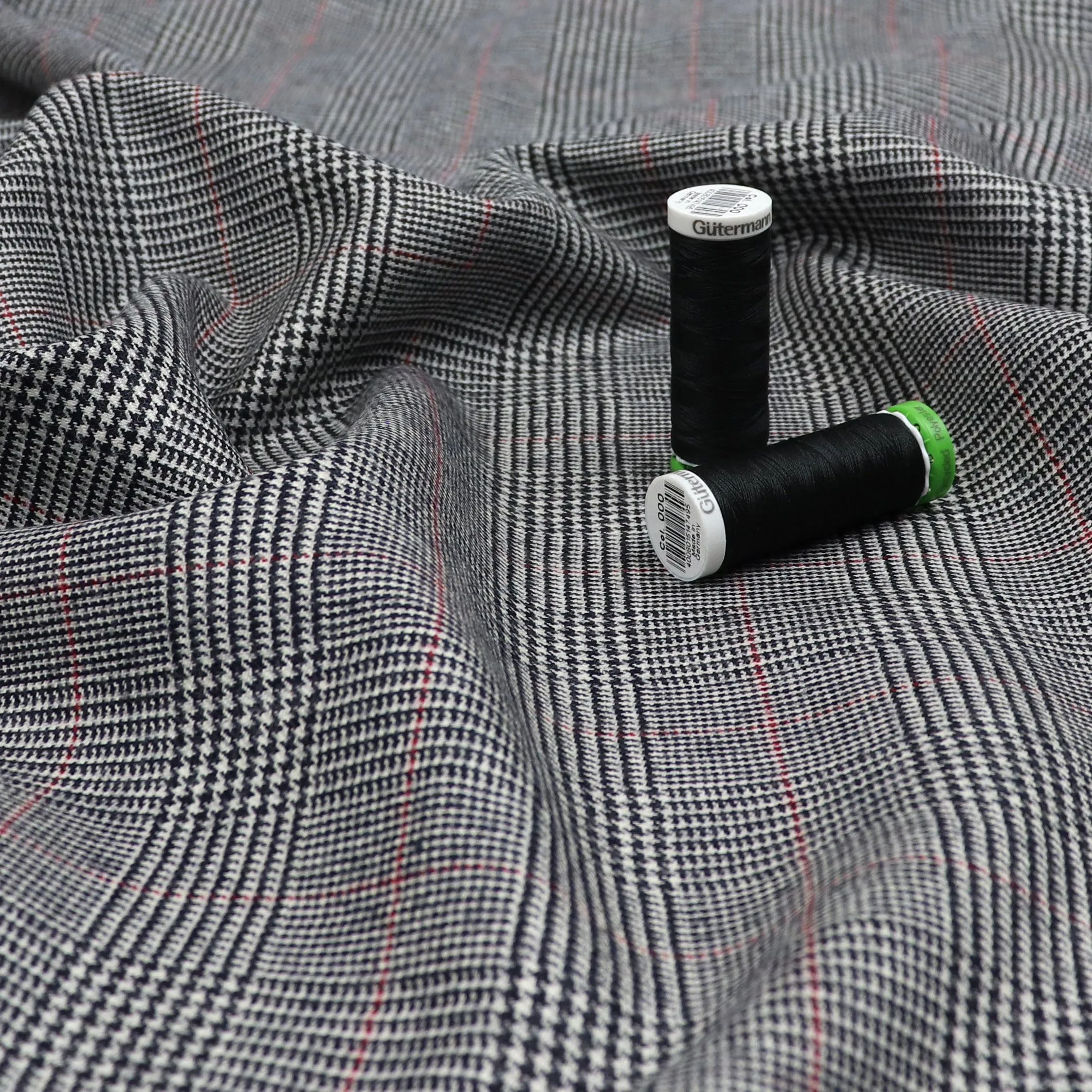 Deadstock Wool Suiting - Black   Red Check