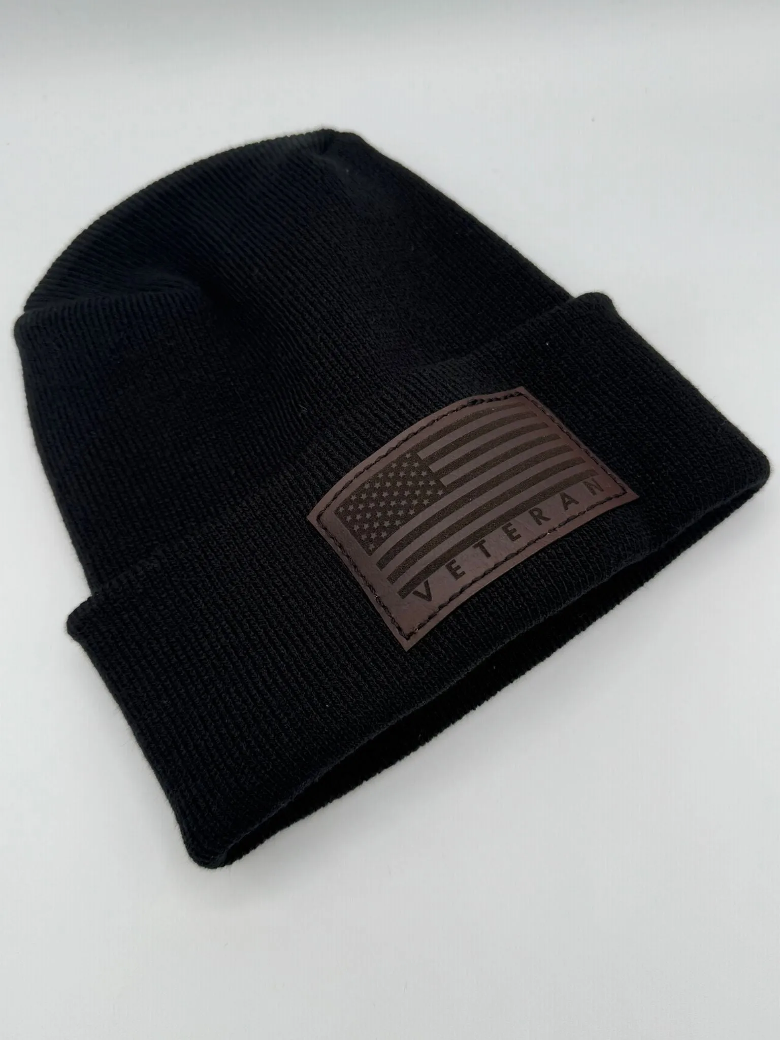 Designed & Made in USA | Veteran Beanie with USA Flag - Patriotic Theta Stitch Fusion Cuffed Knit Hat for Men & Women | Limited Edition