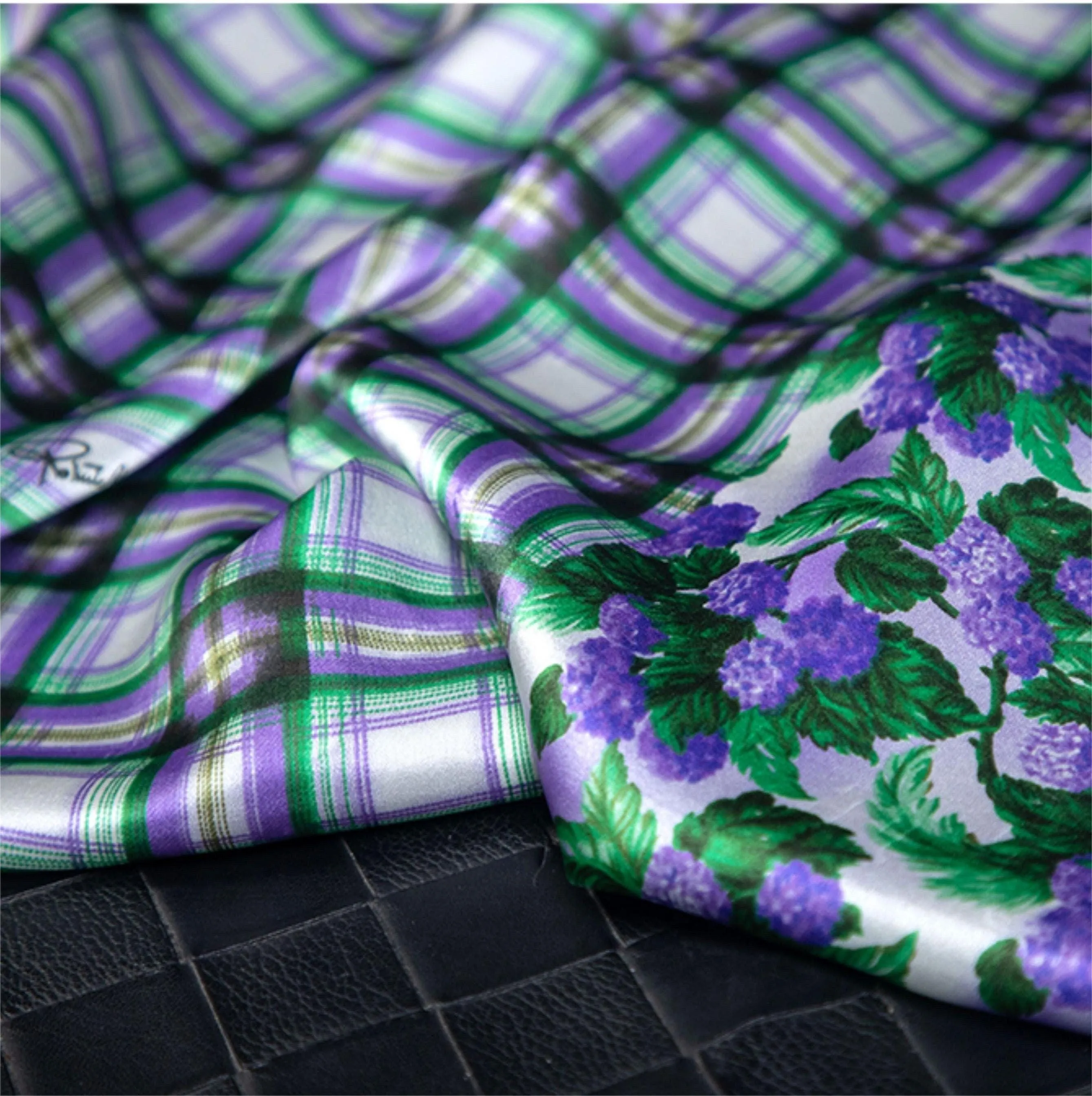 Designer Silk Fabric with Tiny Floral Plaid Print - Premium Silk Crepe de Chine - 100% Mulberry Silk - Dress Shirt Fabric