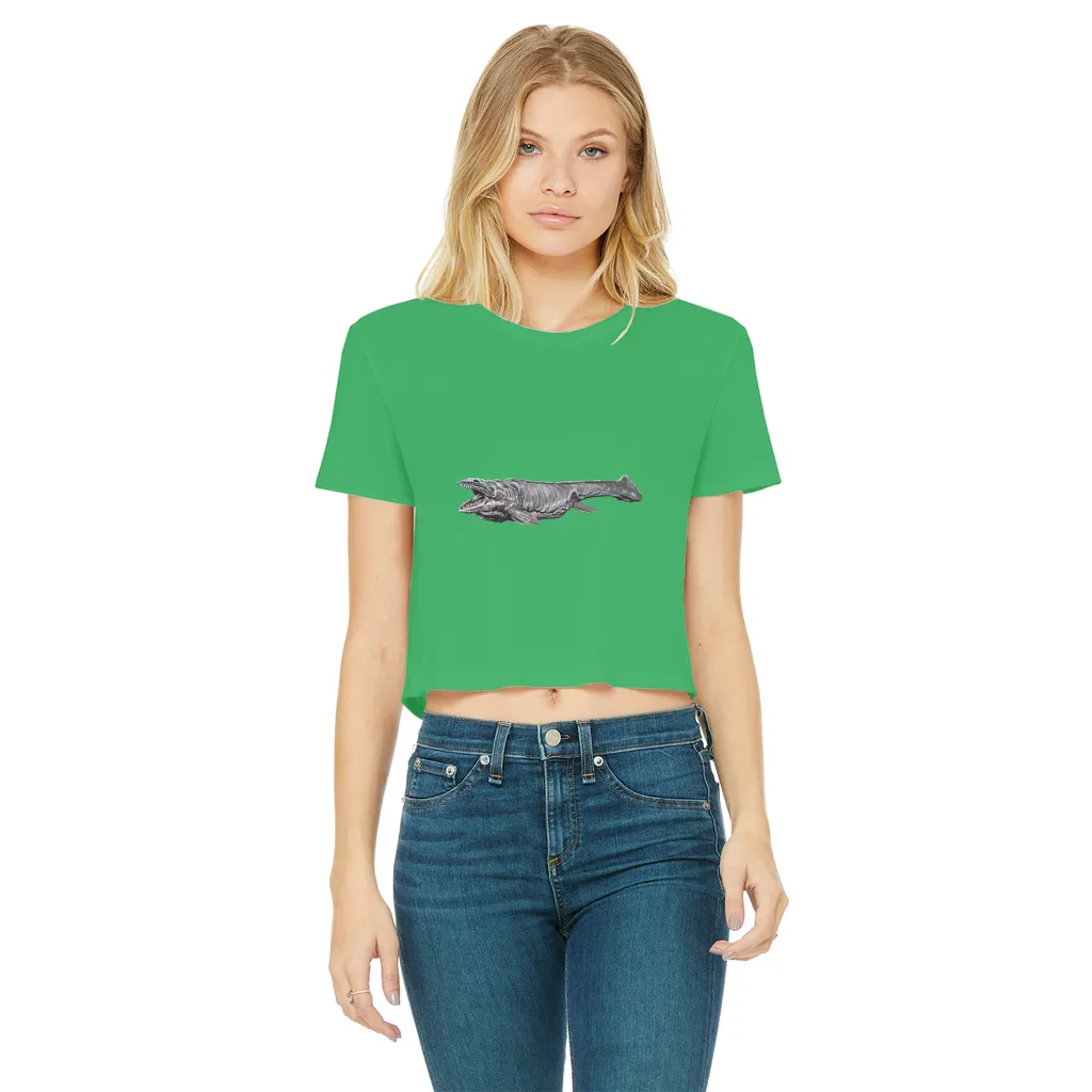 Dino Sea Creature Classic Women's Cropped Raw Edge T-Shirt