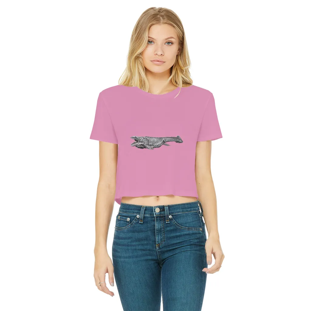 Dino Sea Creature Classic Women's Cropped Raw Edge T-Shirt