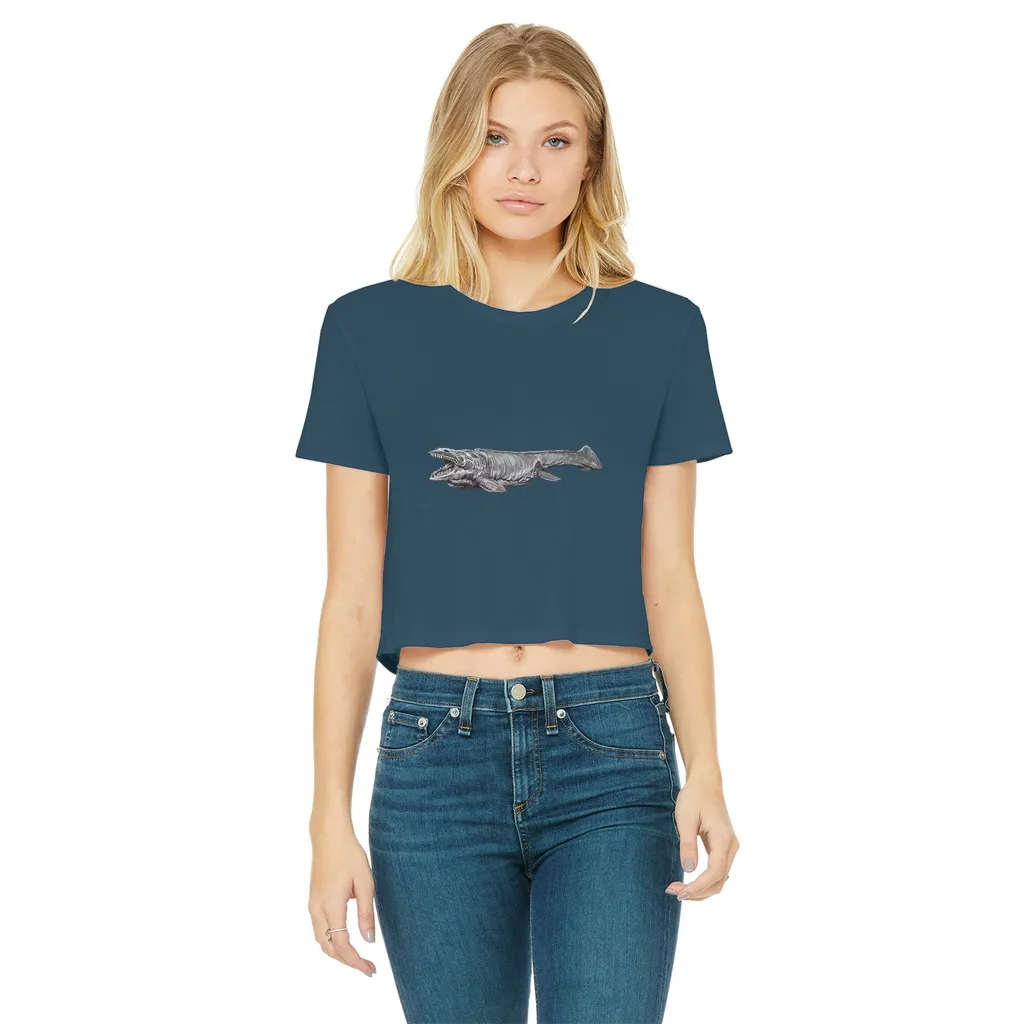 Dino Sea Creature Classic Women's Cropped Raw Edge T-Shirt