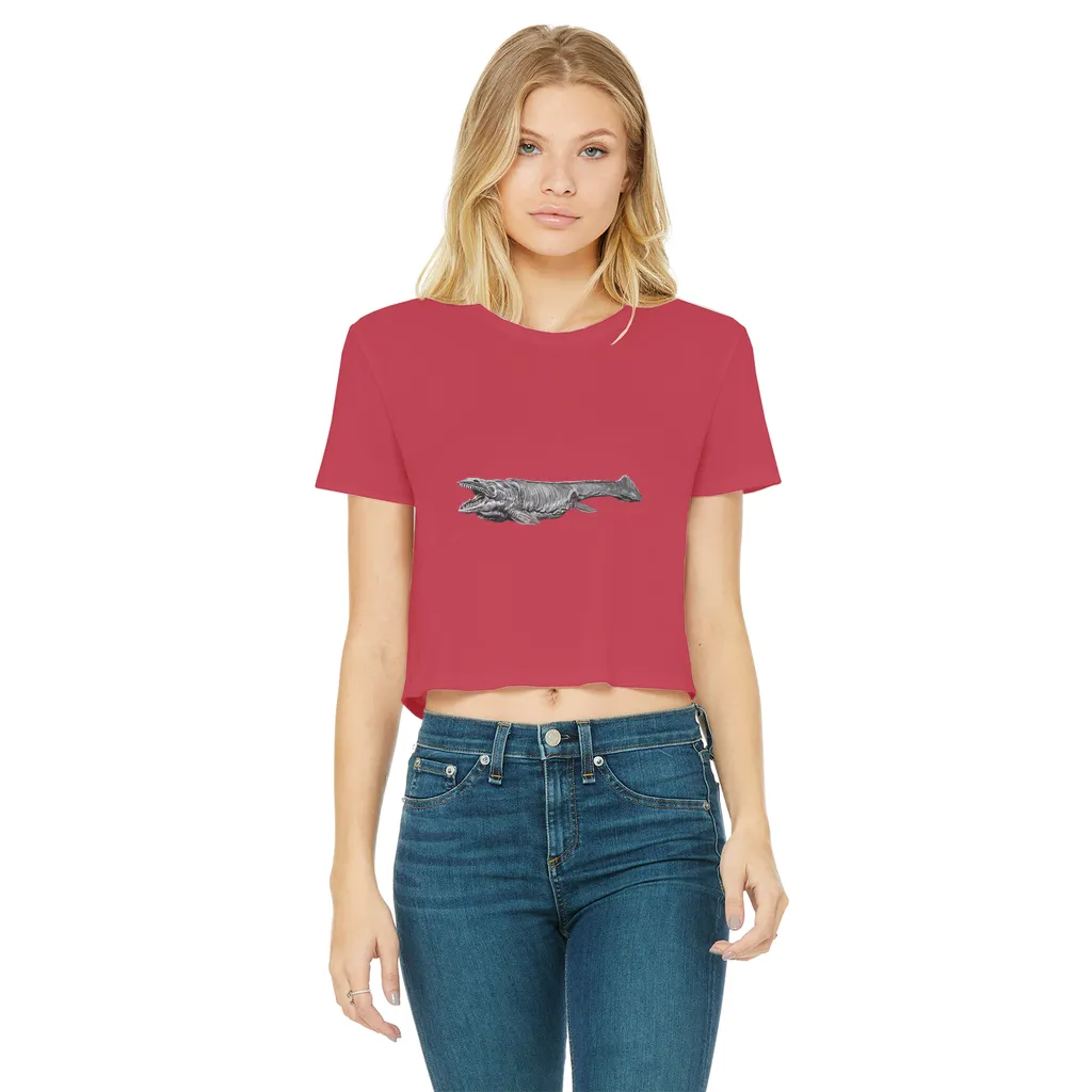 Dino Sea Creature Classic Women's Cropped Raw Edge T-Shirt