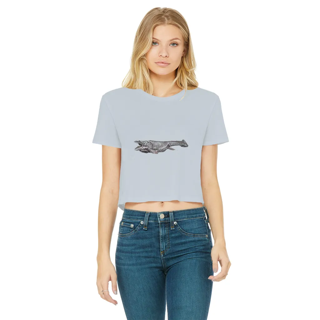 Dino Sea Creature Classic Women's Cropped Raw Edge T-Shirt