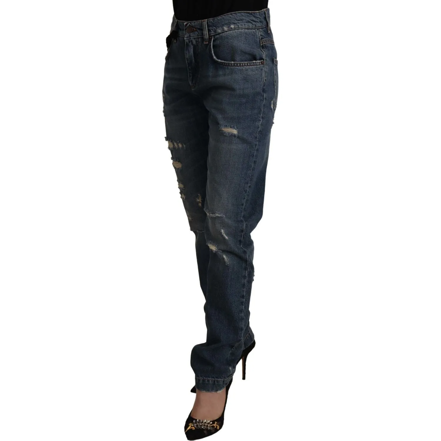 Dolce & Gabbana Chic Boyfriend Cut Mid Waist Denim Jeans