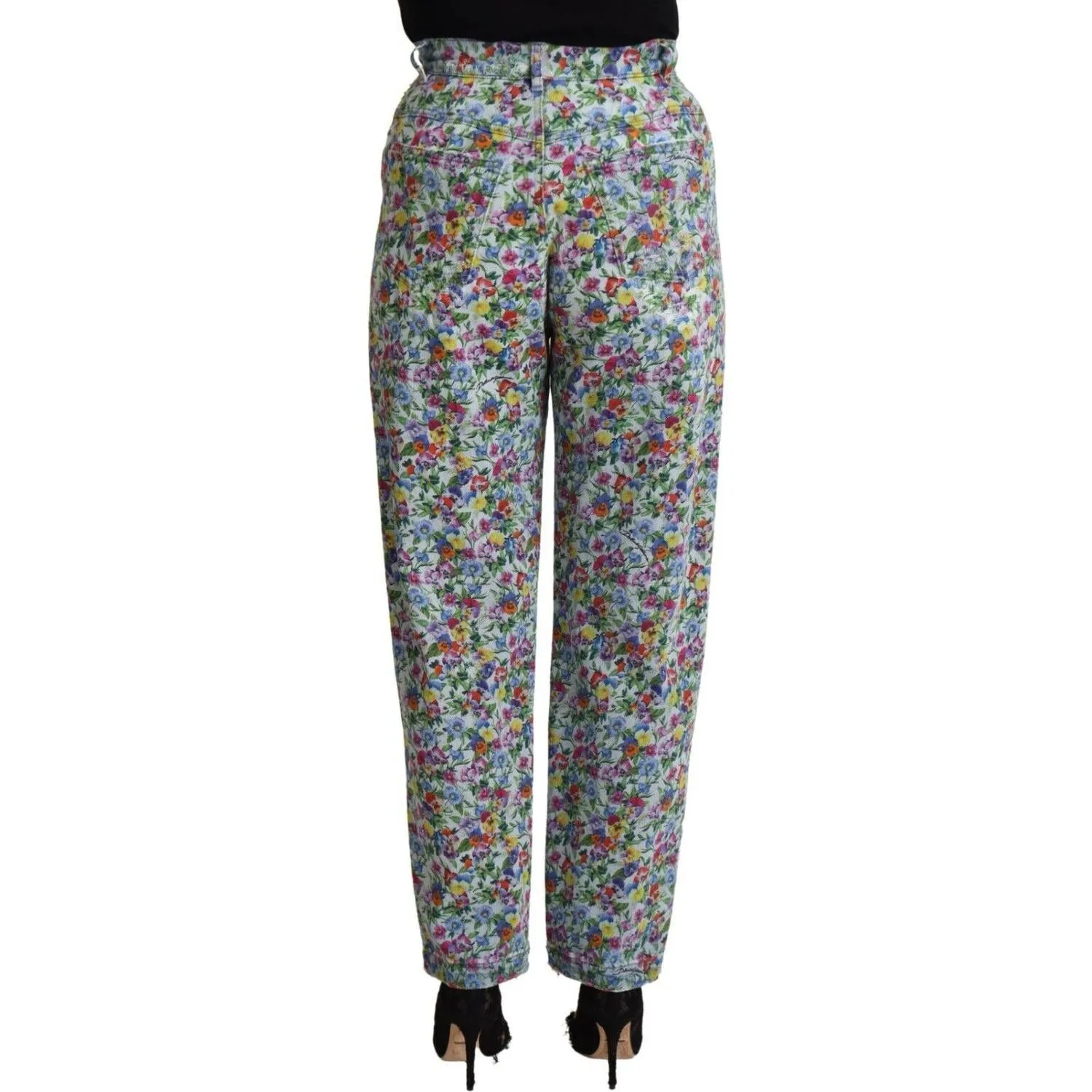 Dolce & Gabbana Floral High Waisted Tapered Denim Jeans