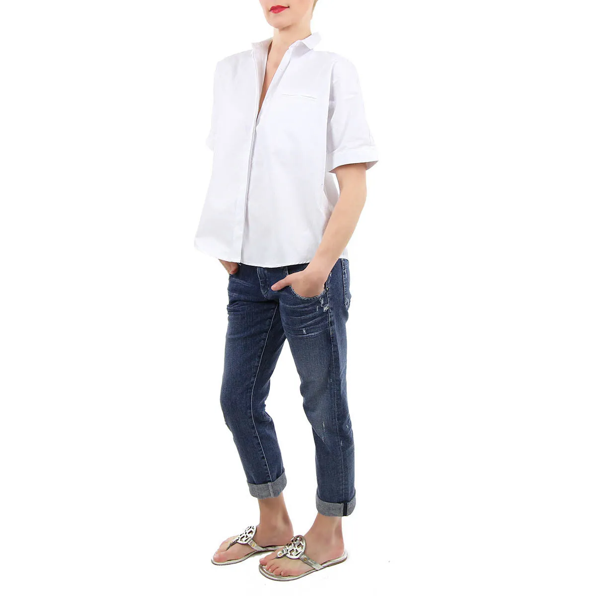 Dolman Oxford Button Down in White