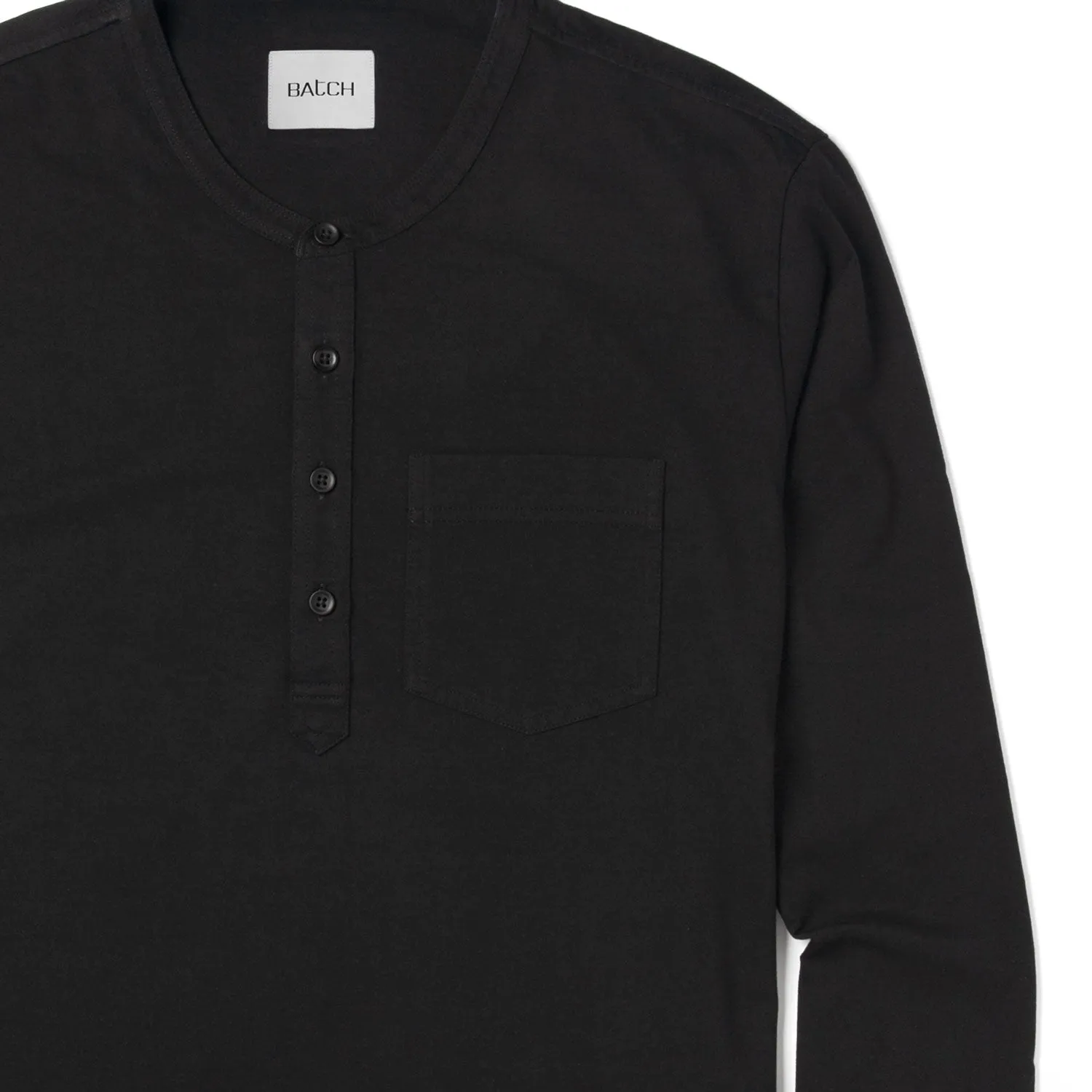 Essential 1 Pocket Henley Shirt –  Jet Black Cotton Jersey