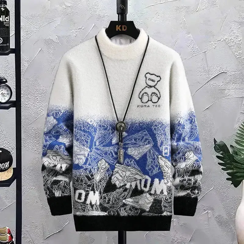 Fashion Patchwork Hip Hop Crew Neck Sweater Mens