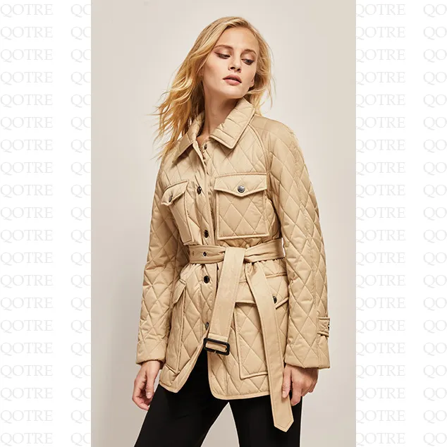 Flap Pocket Quilted Belted Puffer Jacket