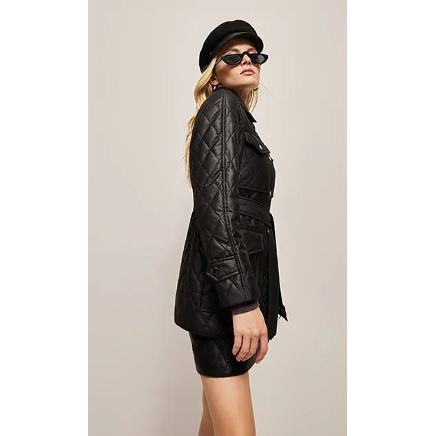 Flap Pocket Quilted Belted Puffer Jacket