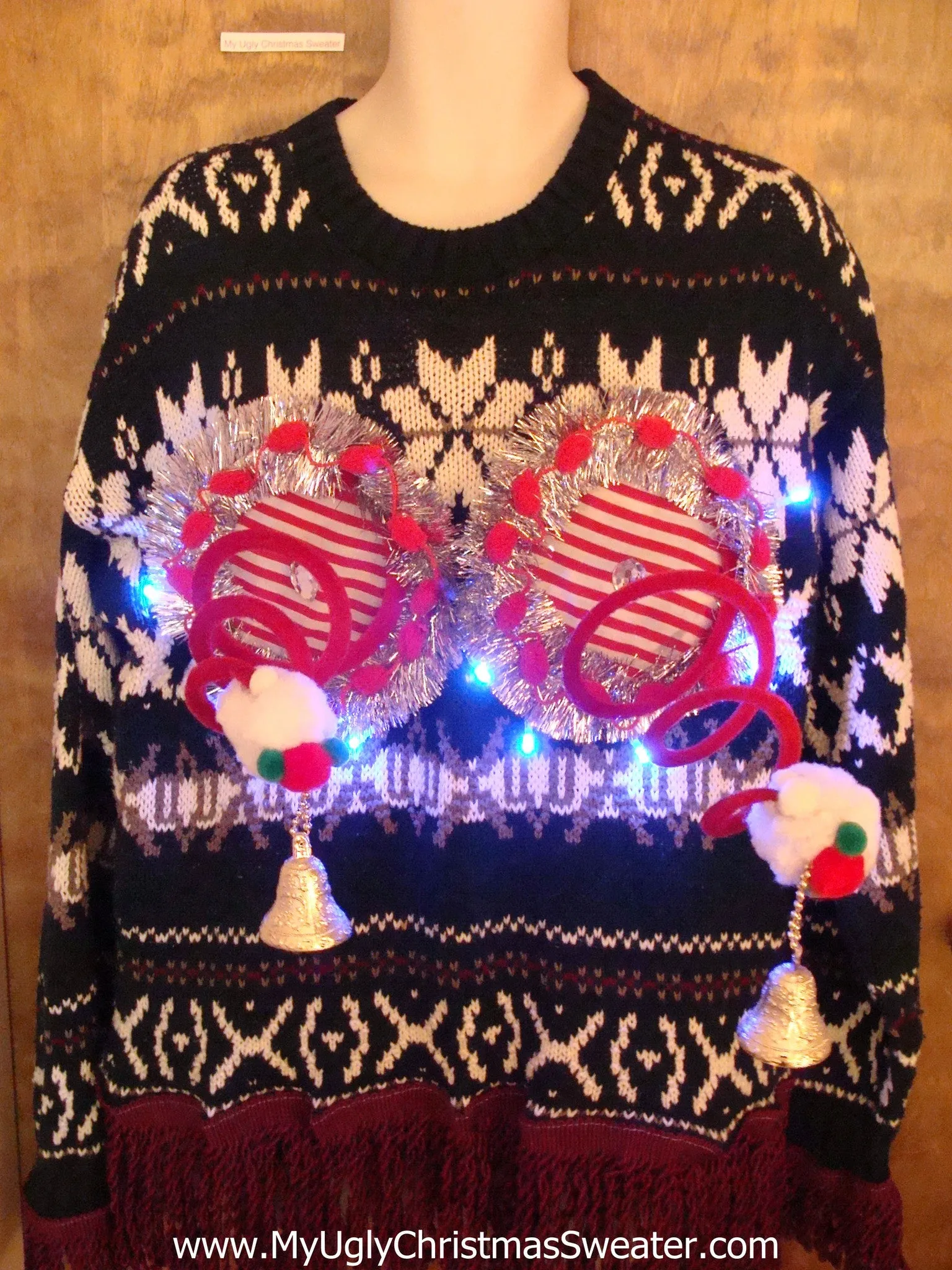 Fringe on the Sleeves Naughty Ugly Christmas Sweater