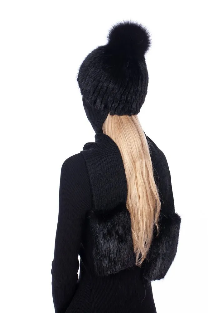 Fur Hat With Attached Scarf