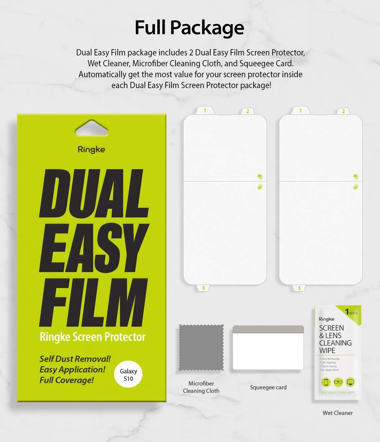 Galaxy S10 Screen Protector Film | Dual Easy Full - 2 Pack