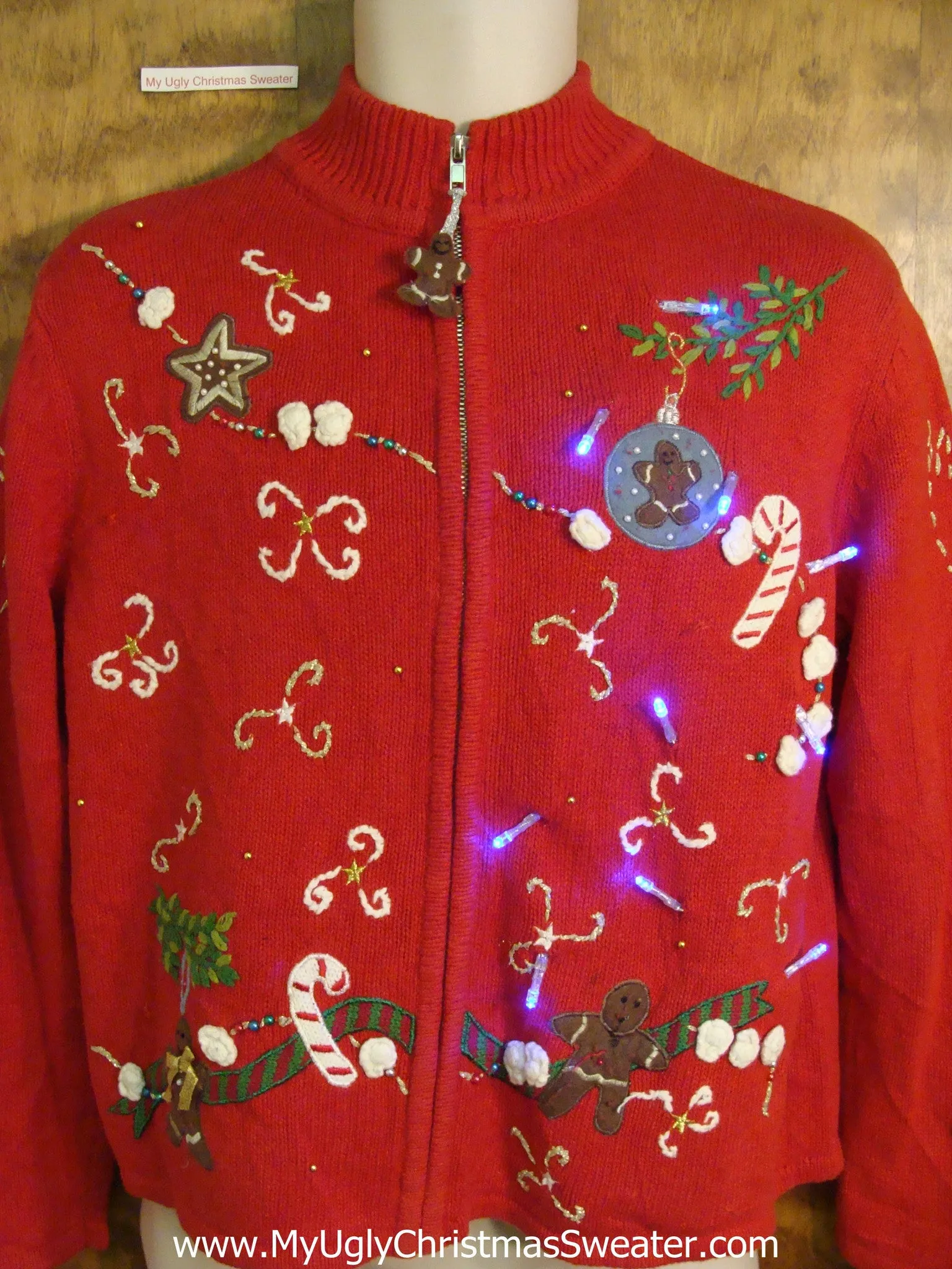 Gingerbread Ornaments Christmas Sweater with Lights