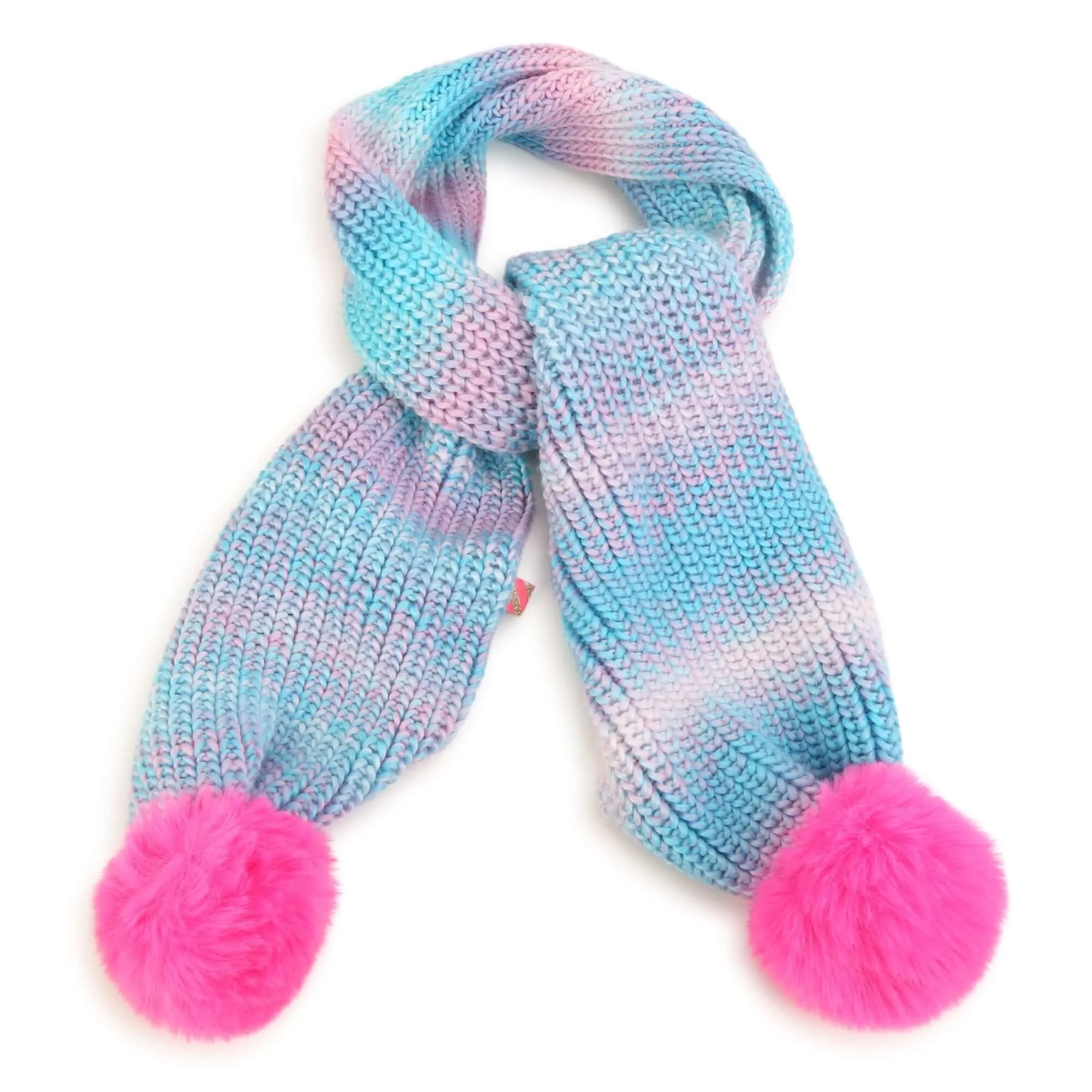 Girls Blue Faux Fur Pompom Scarf