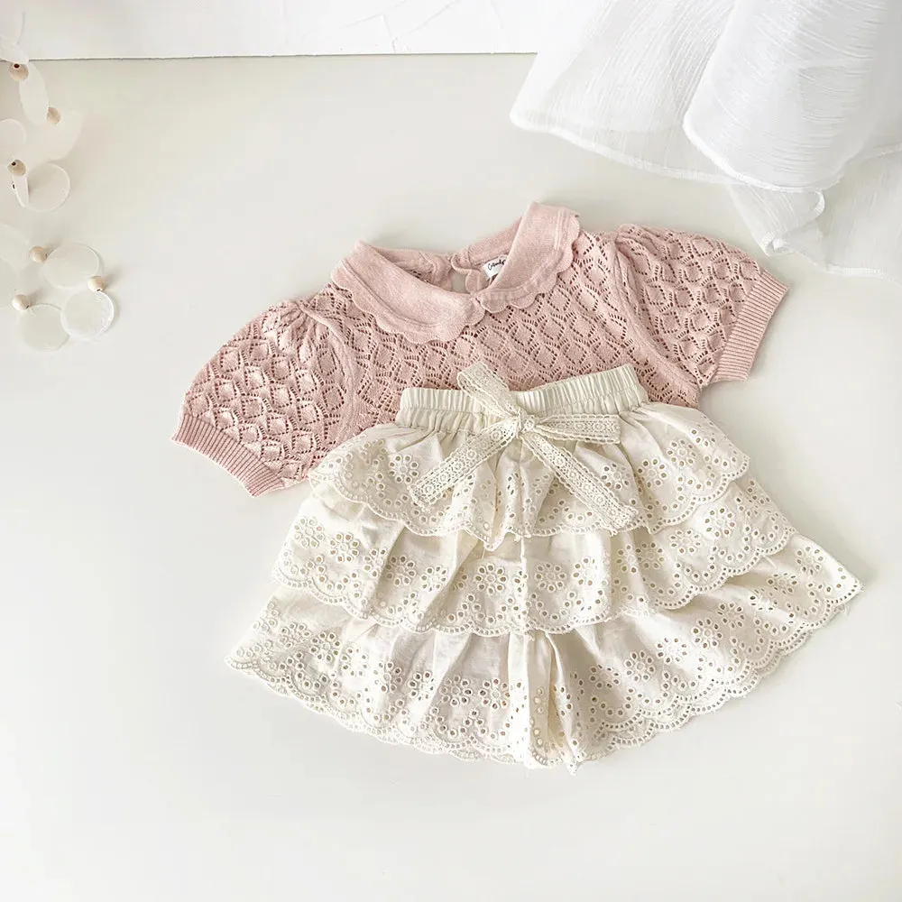 Girls Hollow Out Lace Layered Shorts