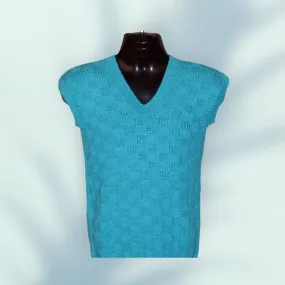 GraminArts  Handmade Woollen Sleeveless Knitted  Deep Sky Blue Color Formal Vest Pullover For Men