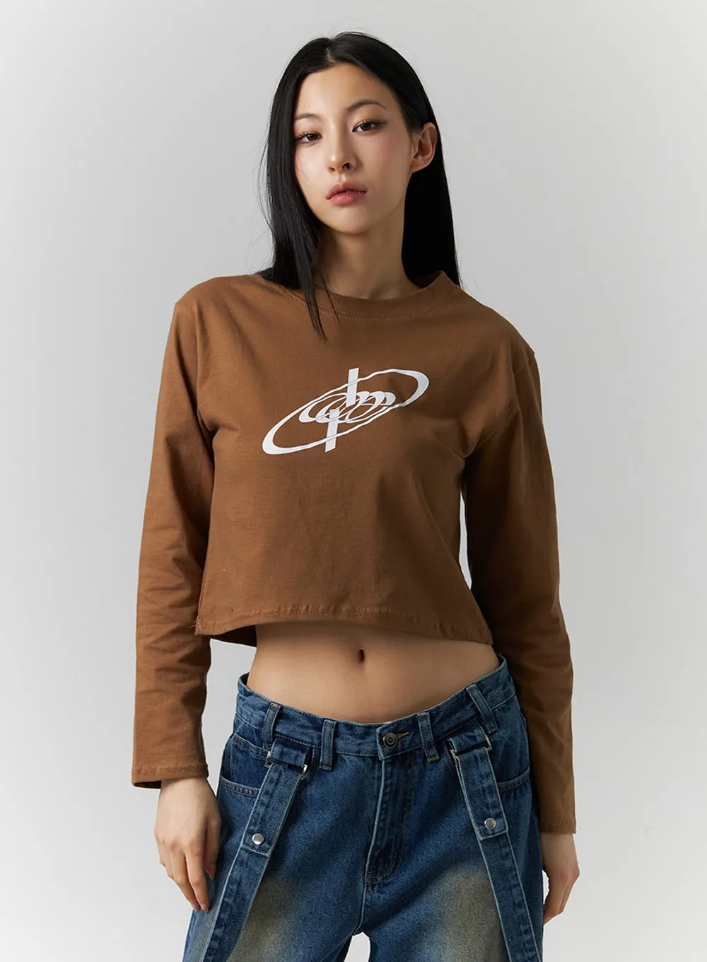 Graphic Long Sleeve Crop Tee ID306