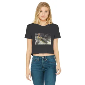 Green Orange Fish Classic Women's Cropped Raw Edge T-Shirt