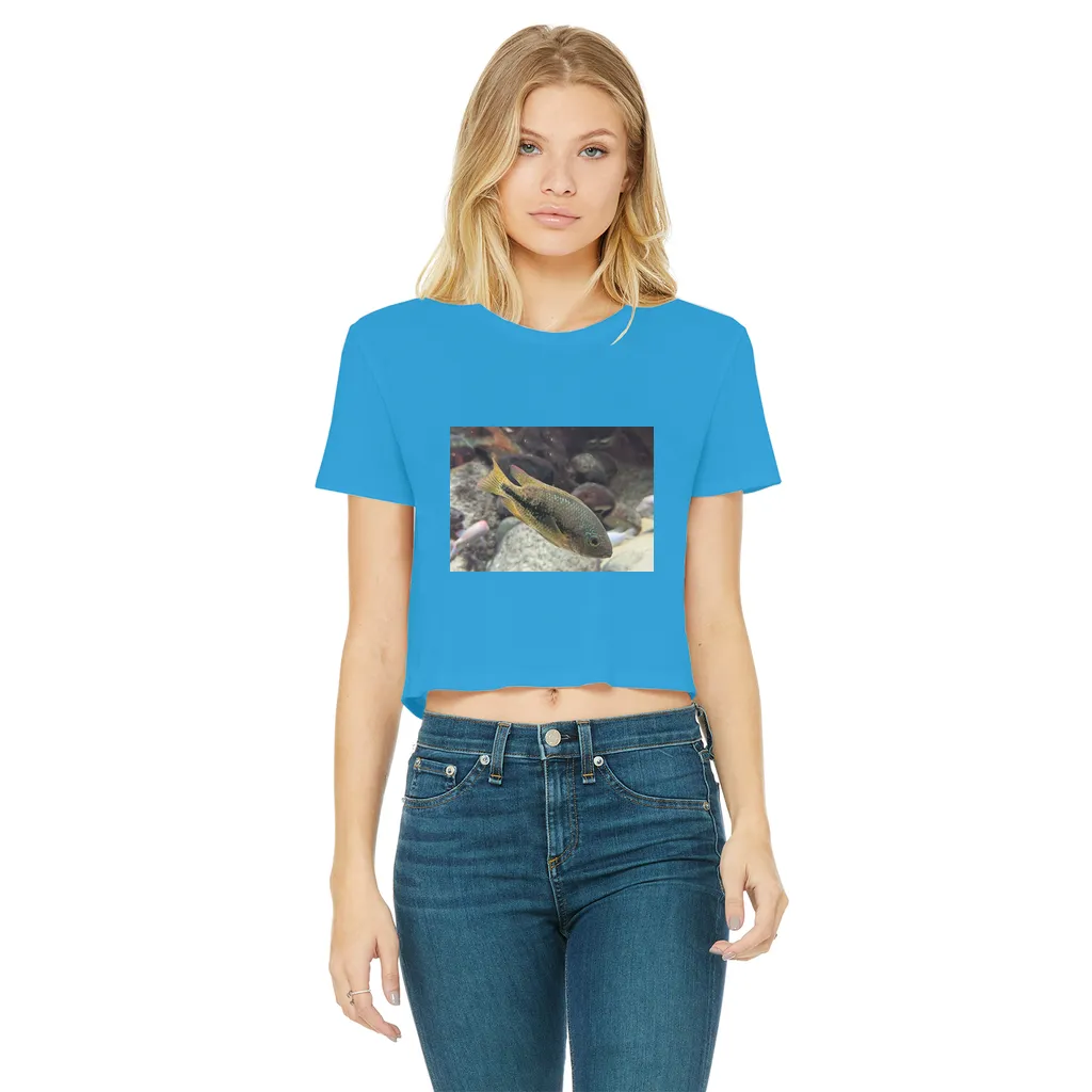 Green Orange Fish Classic Women's Cropped Raw Edge T-Shirt