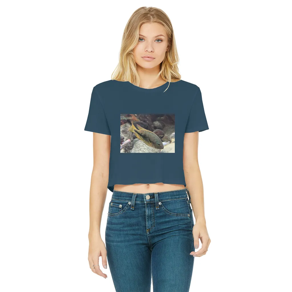 Green Orange Fish Classic Women's Cropped Raw Edge T-Shirt