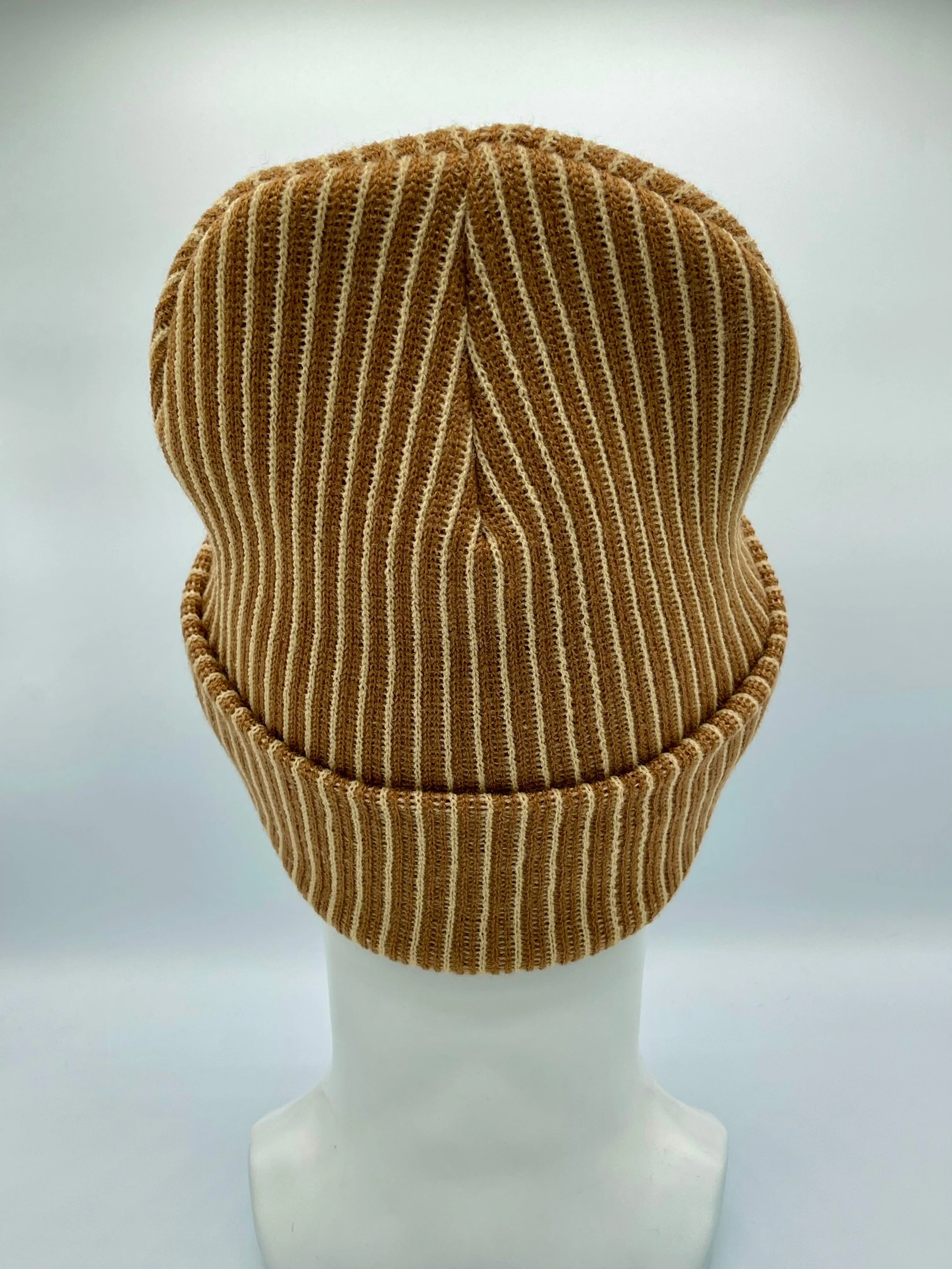 HAAKWEAR Cuffed Wide Ribbed Striped Beanie, Limited Edition, Beige/Brown, Made in USA