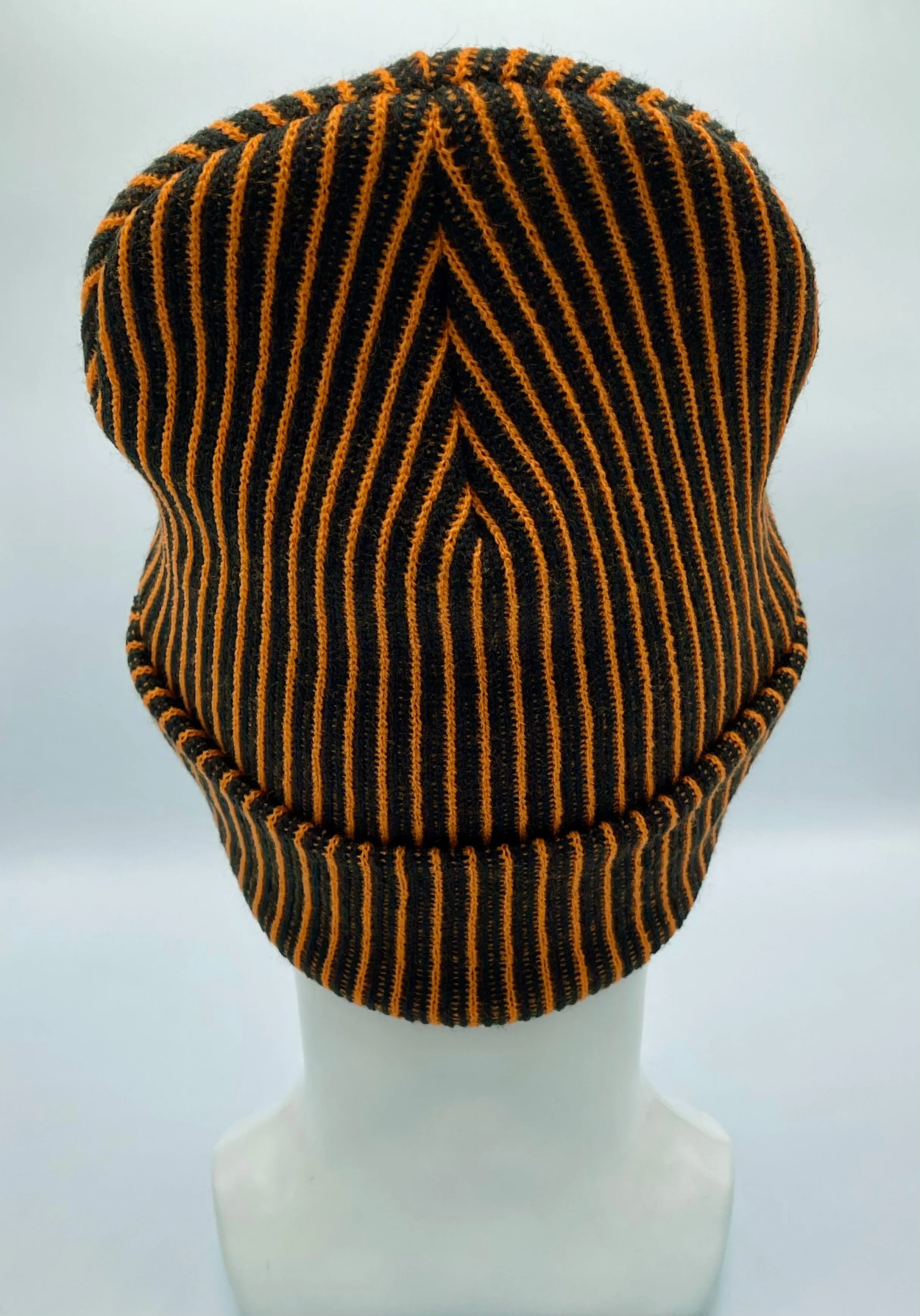 HAAKWEAR Cuffed Wide Ribbed Striped Beanie, Limited Edition, Orange/Black, Made in USA