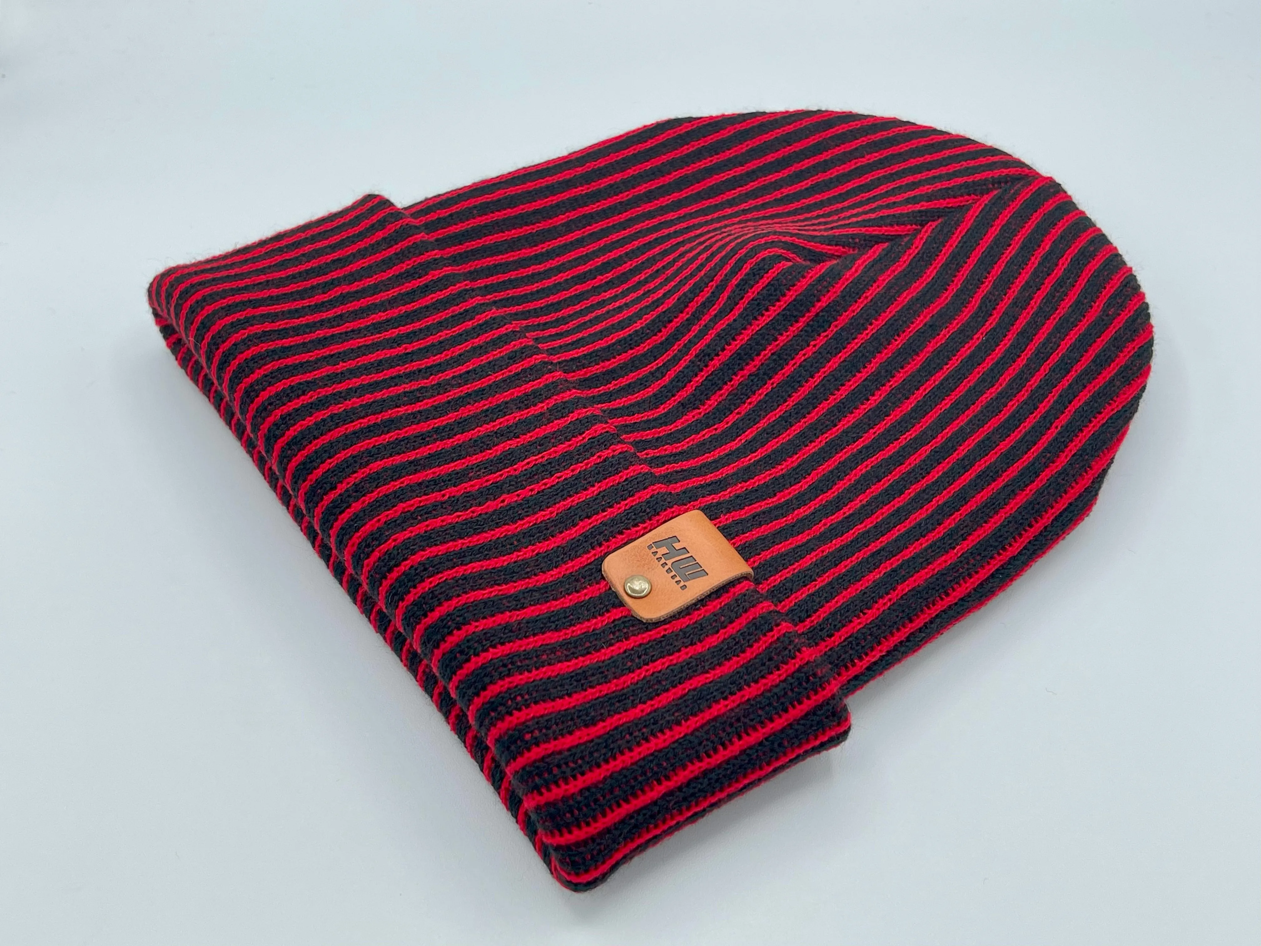 HAAKWEAR Cuffed Wide Ribbed Striped Beanie, Limited Edition, Red/Black, Made in USA