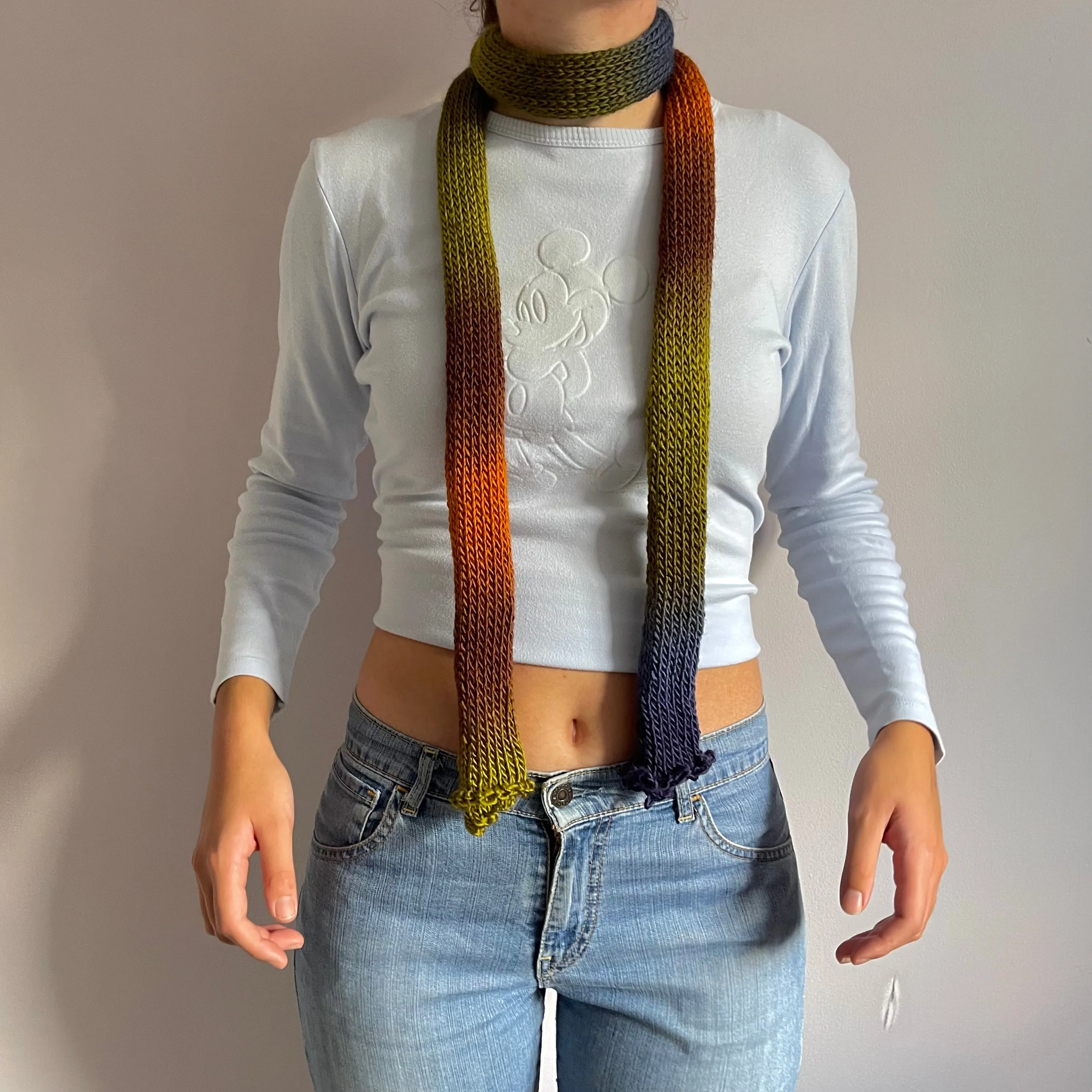 Handmade knitted ombré skinny scarf - Aspen colourway