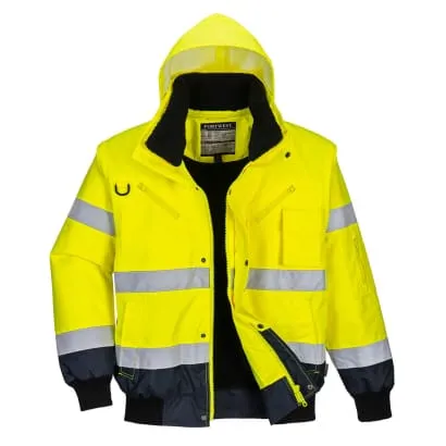 Hi Viz 3 in 1 Fur Lined Bomber Jacket- bodywarmer Class 3 Portwest C465