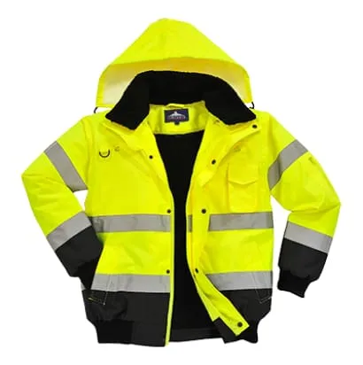 Hi Viz 3 in 1 Fur Lined Bomber Jacket- bodywarmer Class 3 Portwest C465