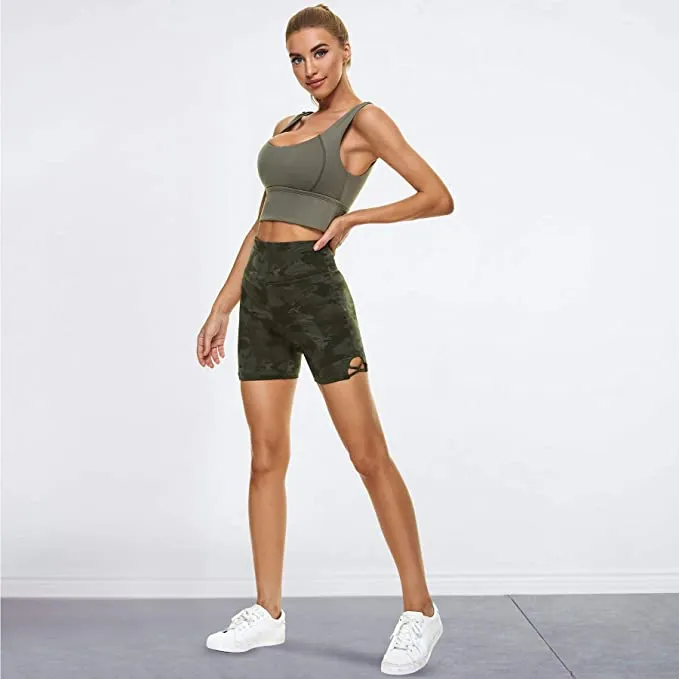 High Waist Camo Side Hollow Inner Pocket Gym Shorts