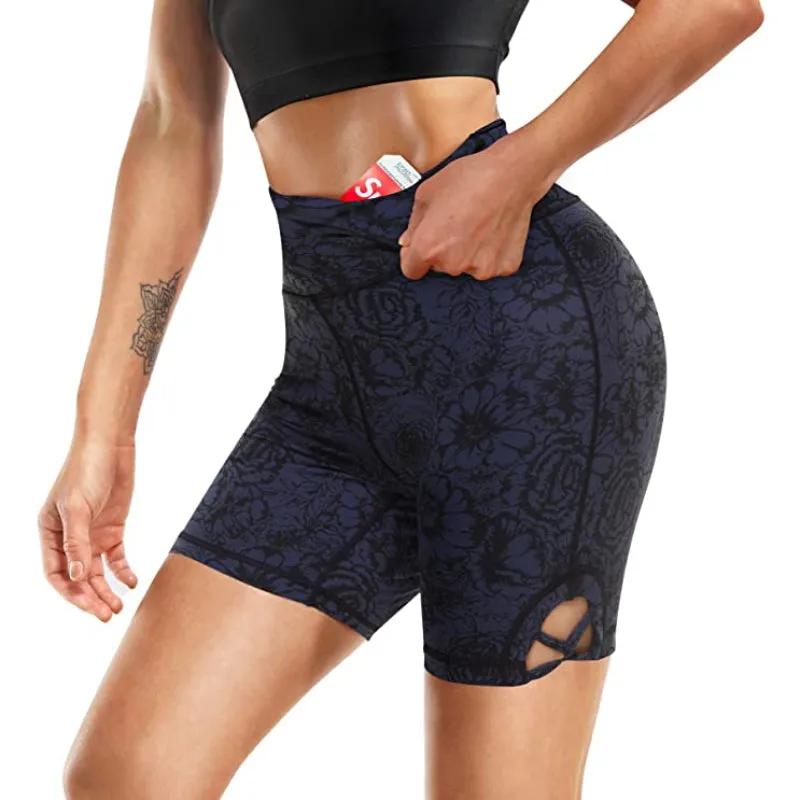 High Waist Peony Side Hollow Inner Pocket Gym Shorts