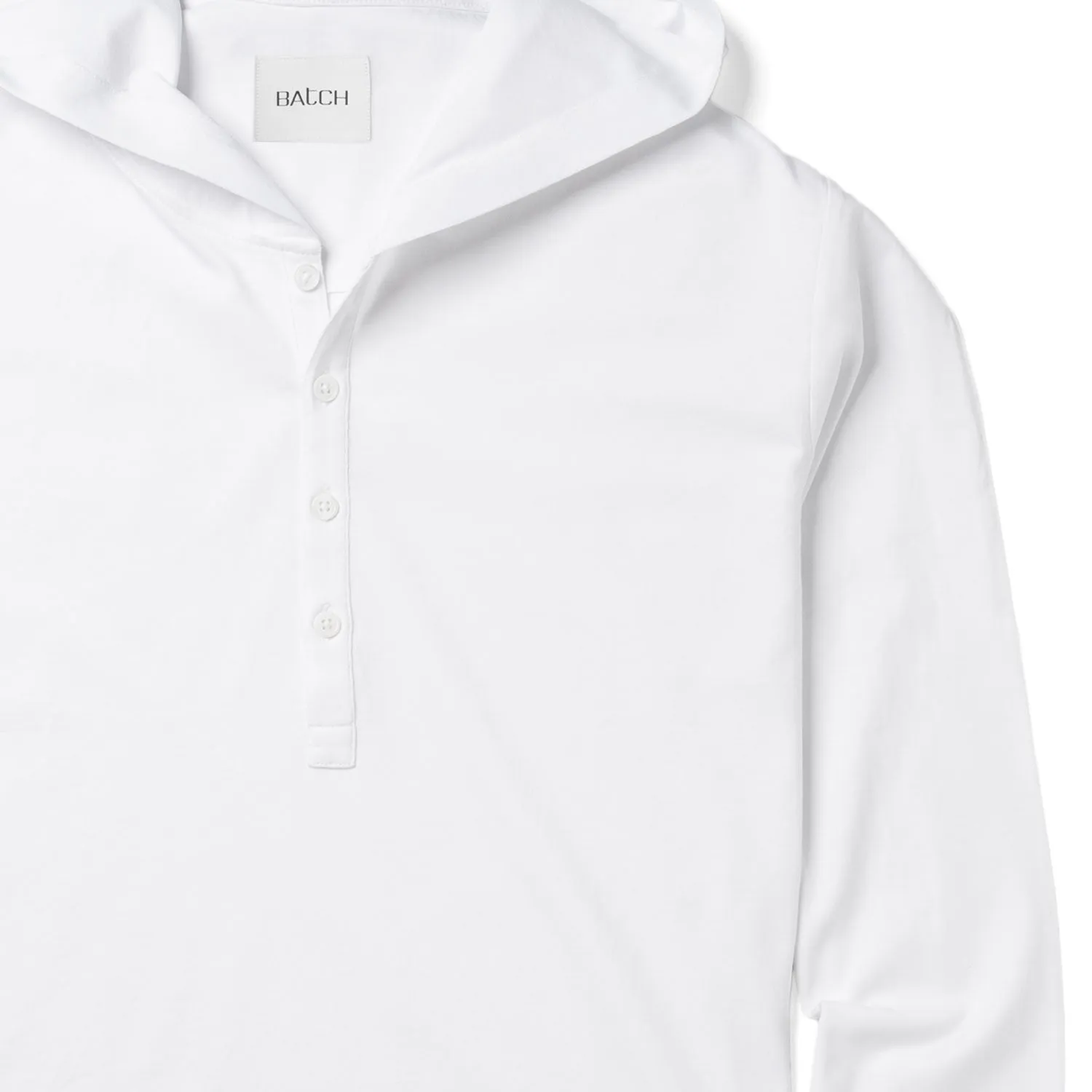 Hooded Henley Shirt –  Pure White Cotton Jersey