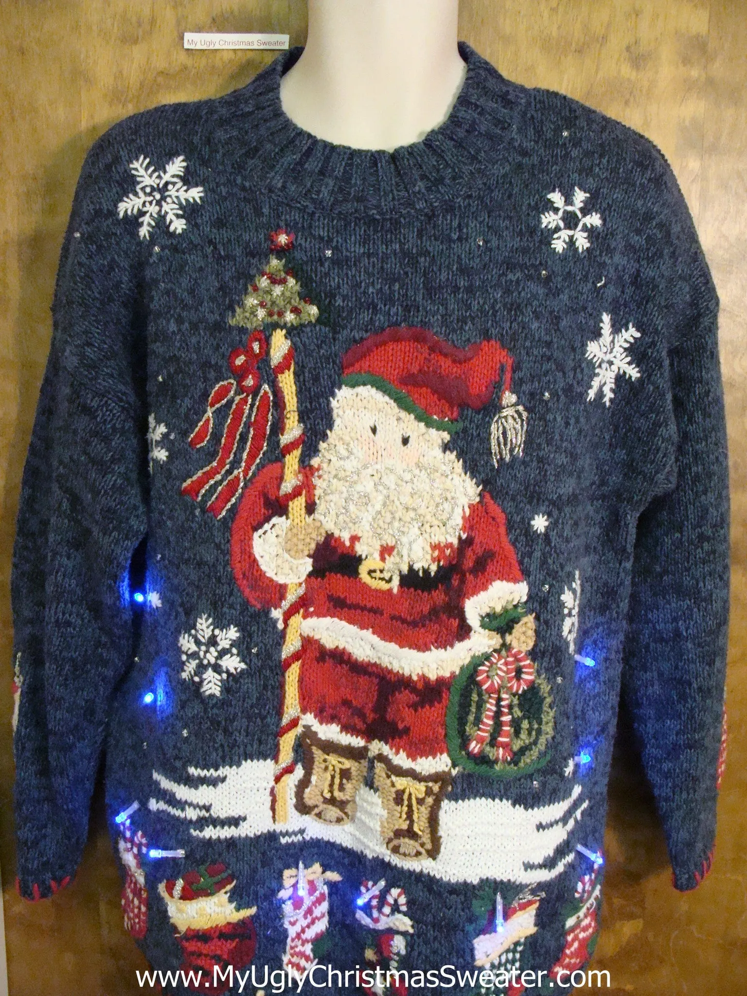 Huge Santa Hiking Light Up Ugly Xmas Sweater