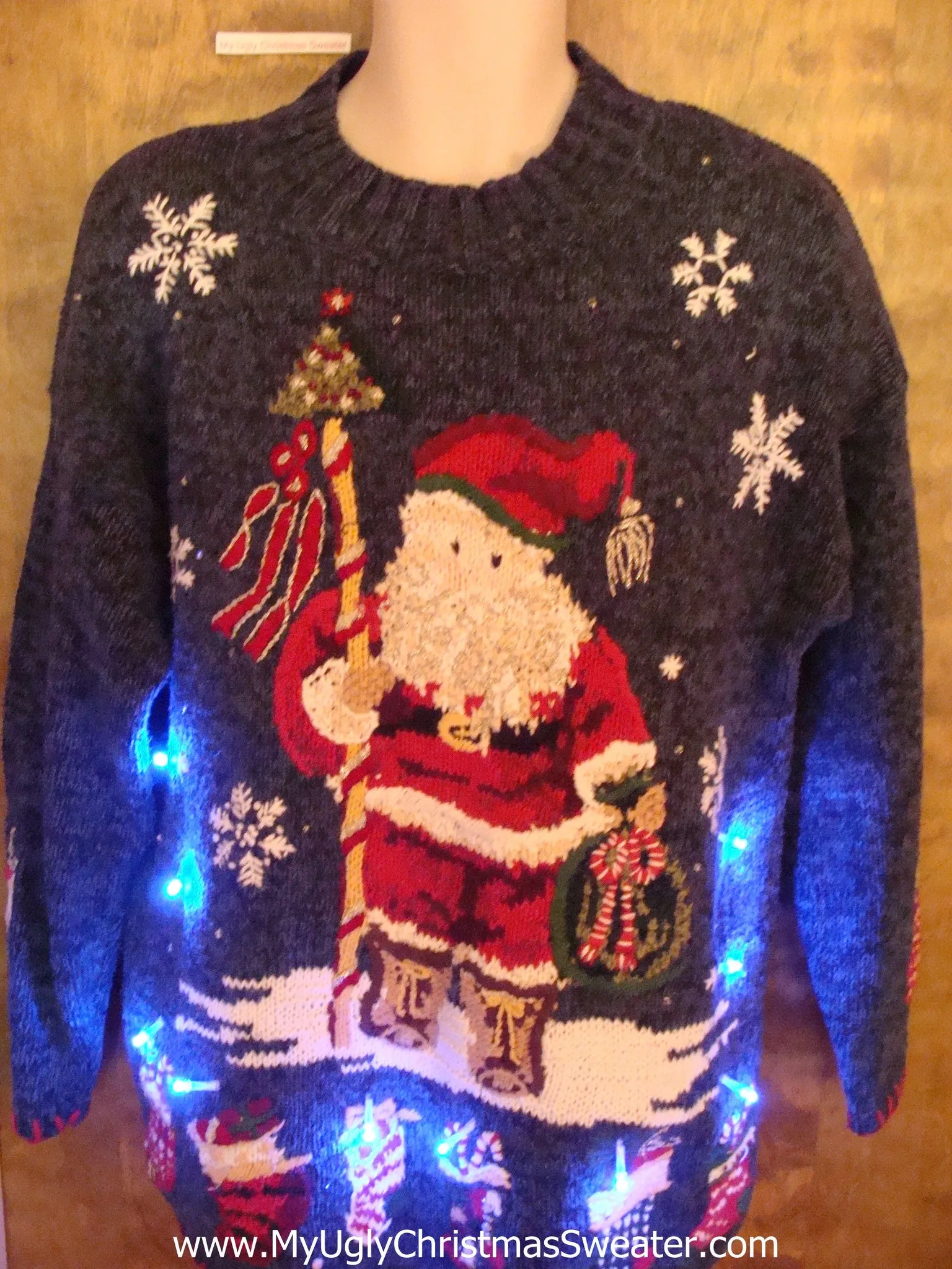 Huge Santa Hiking Light Up Ugly Xmas Sweater