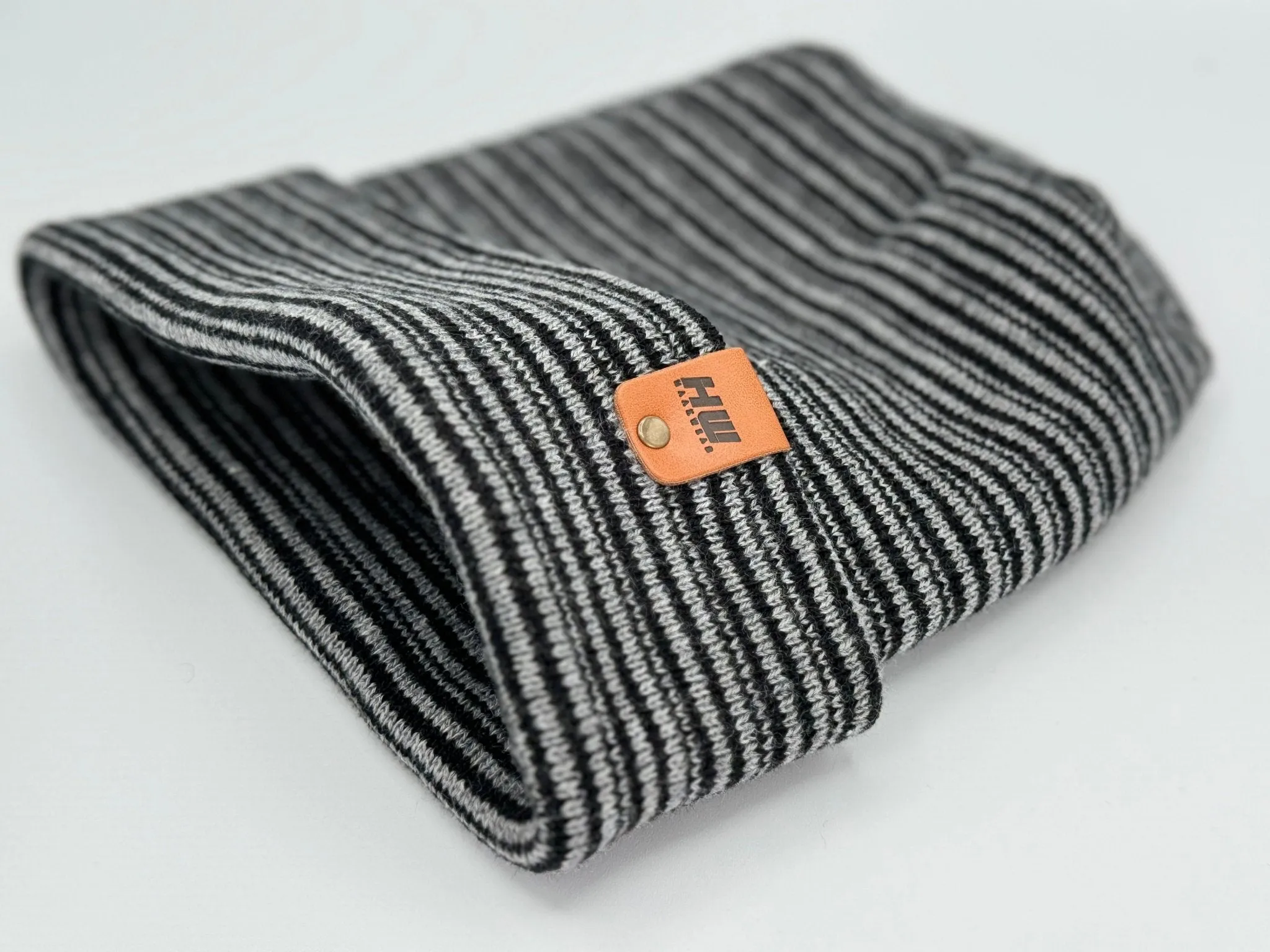 HW6101 Modern Theta Stitch Contrast Cuffed Beanie (Patent Pending Design)-Gray/Black, Made in USA