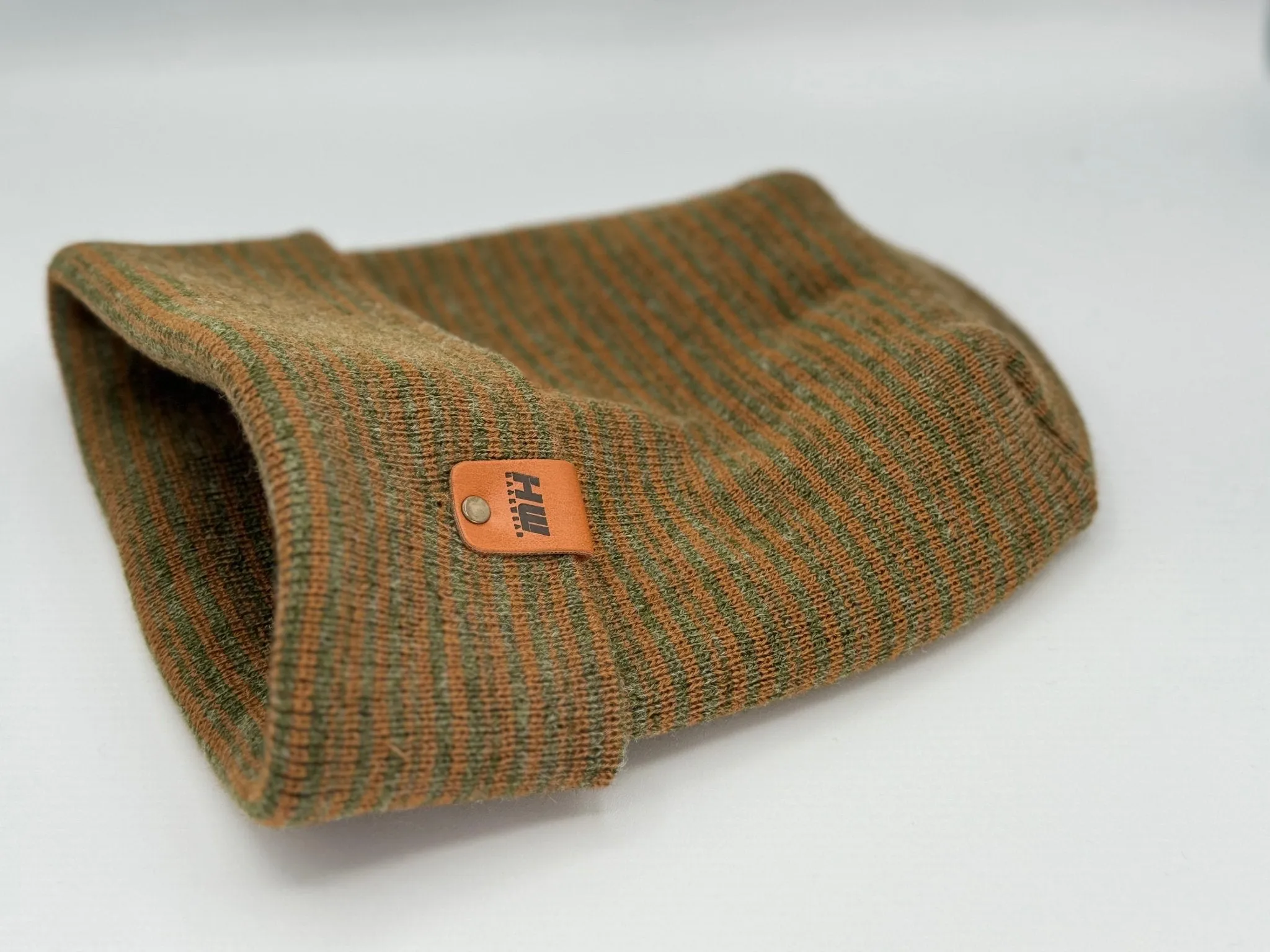 HW6101 Modern Theta Stitch Contrast Cuffed Beanie (Patent Pending Design)-Green/Brown, Made in USA