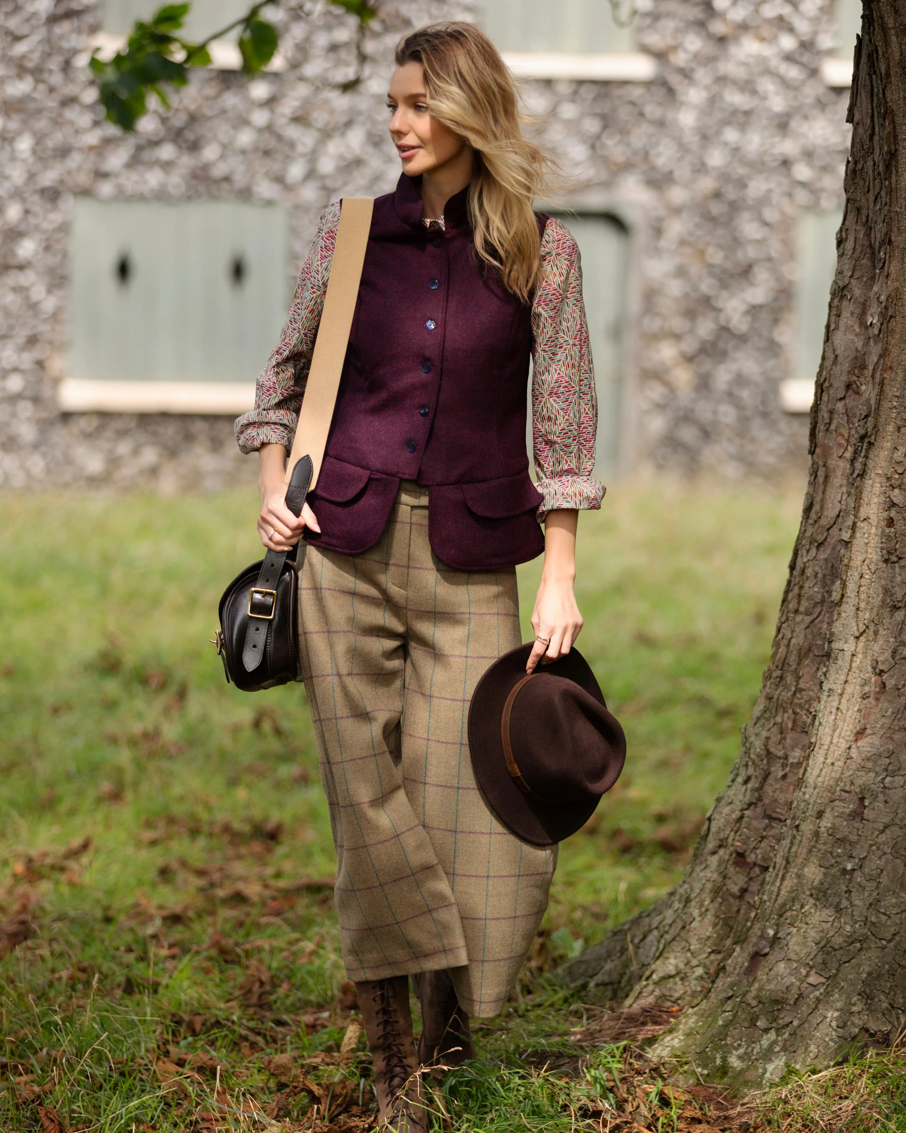 India Ladies Tweed Waistcoat - Damson Shetland Twill