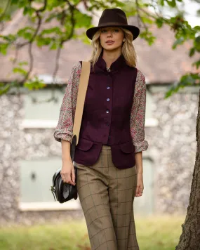 India Ladies Tweed Waistcoat - Damson Shetland Twill