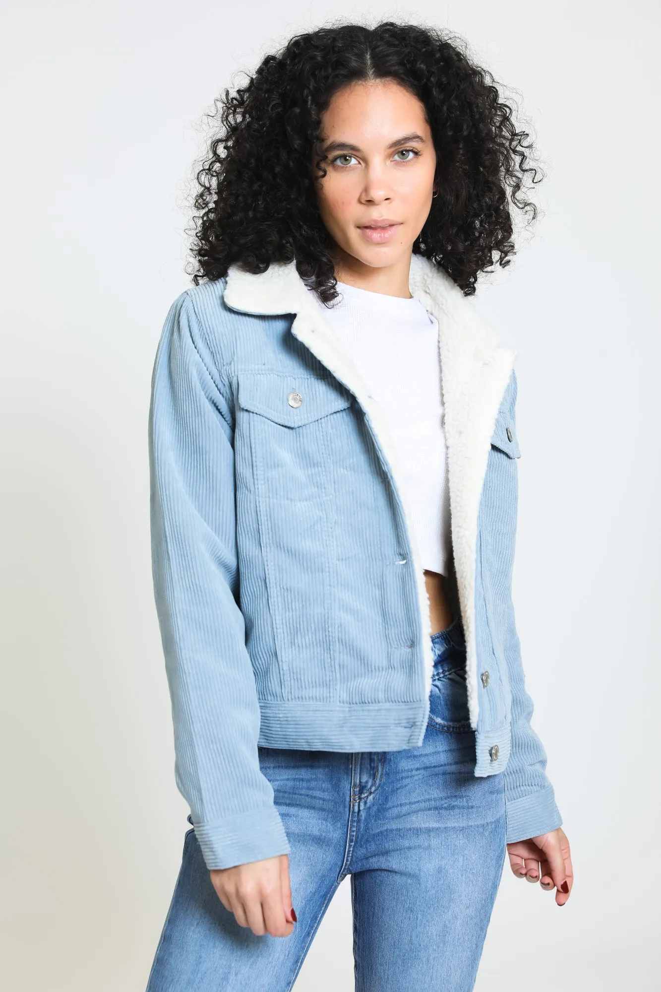 Iris Corduroy Sherpa Jacket - Dusty Blue