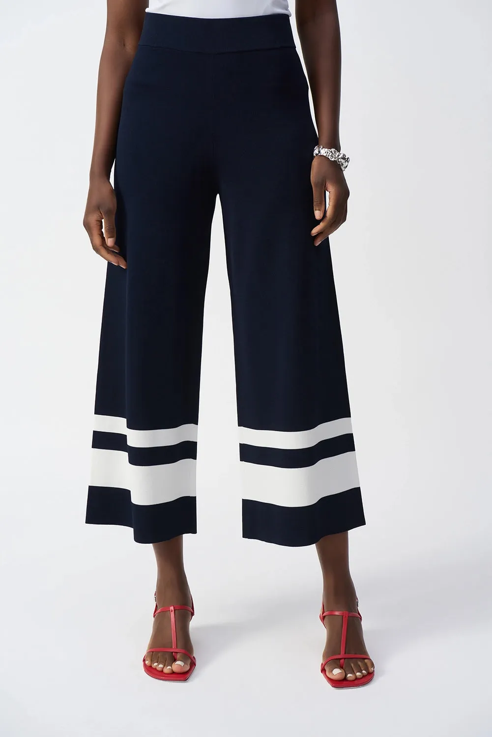 Joseph Ribkoff | Placement Stripe Sweater Knit Culotte - Midnight Blue/Vanilla