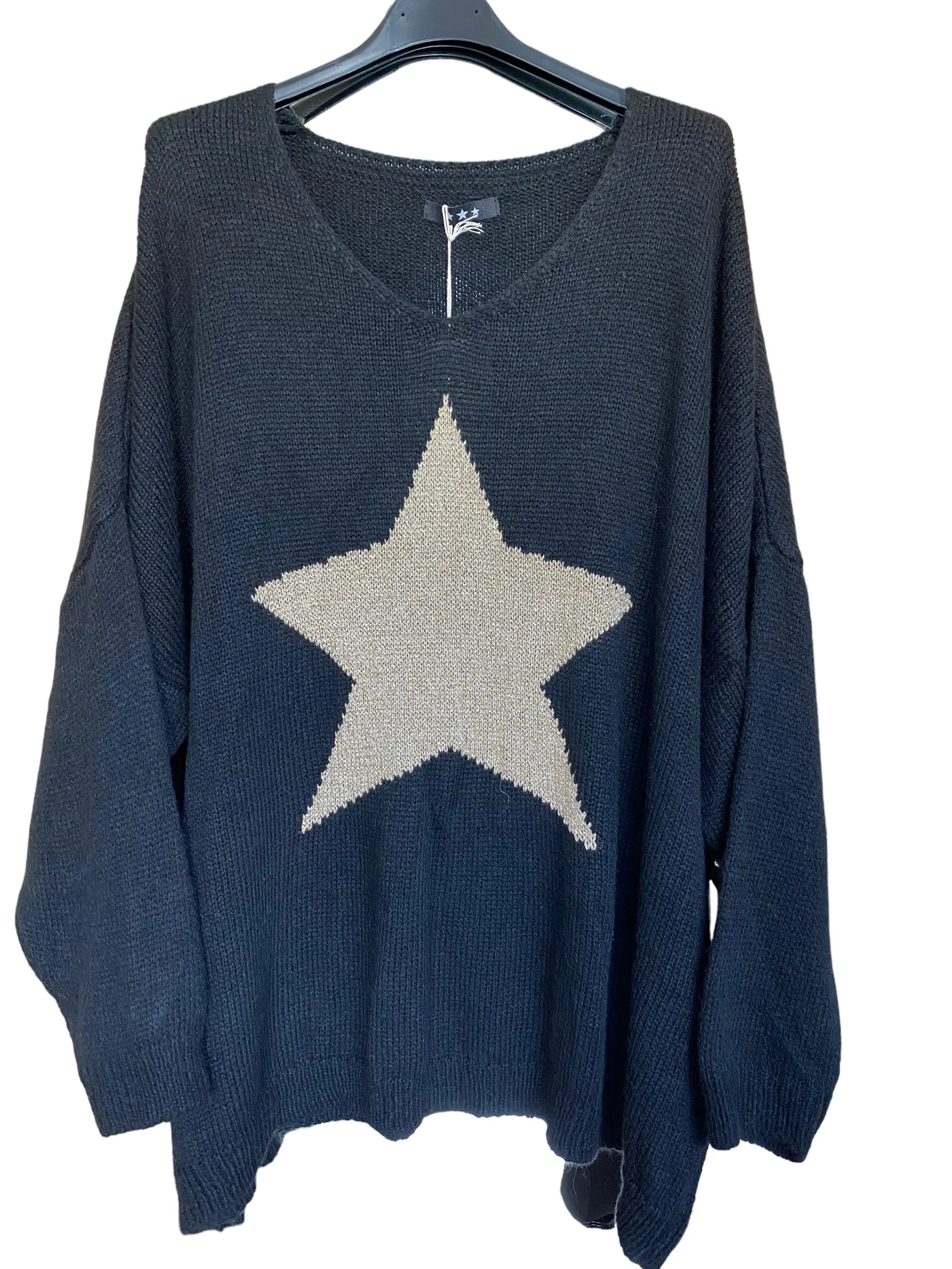 Justine V-Neck Large Shimmer Star Jumper (3 Colours)