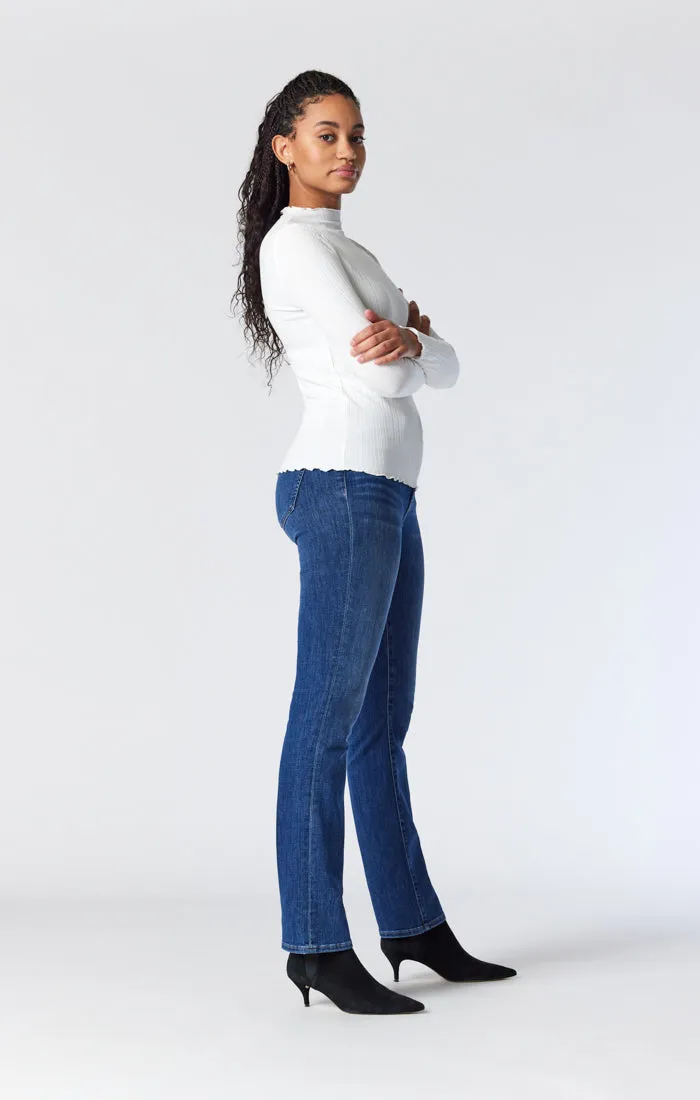 KENDRA STRAIGHT LEG JEANS IN DARK BRUSHED FEATHER BLUE