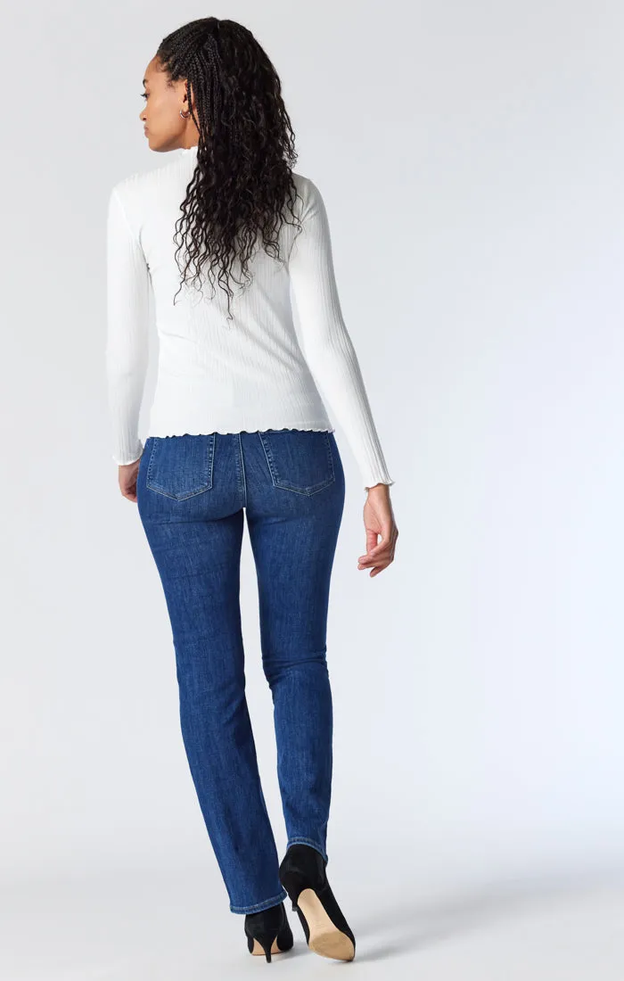 KENDRA STRAIGHT LEG JEANS IN DARK BRUSHED FEATHER BLUE