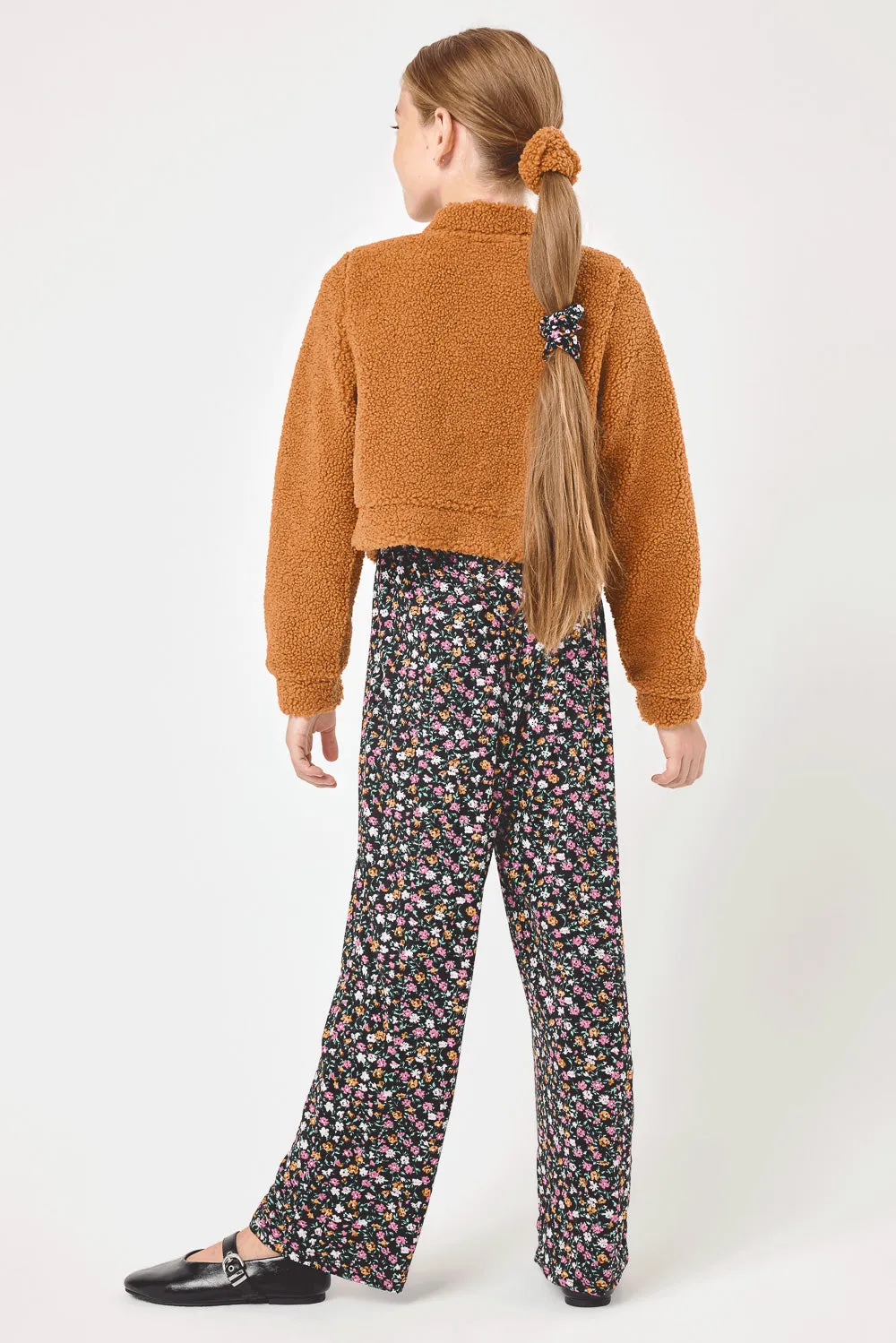 Kids Floral Jumpsuit w. Mustard Sherpa Fleece Jacket