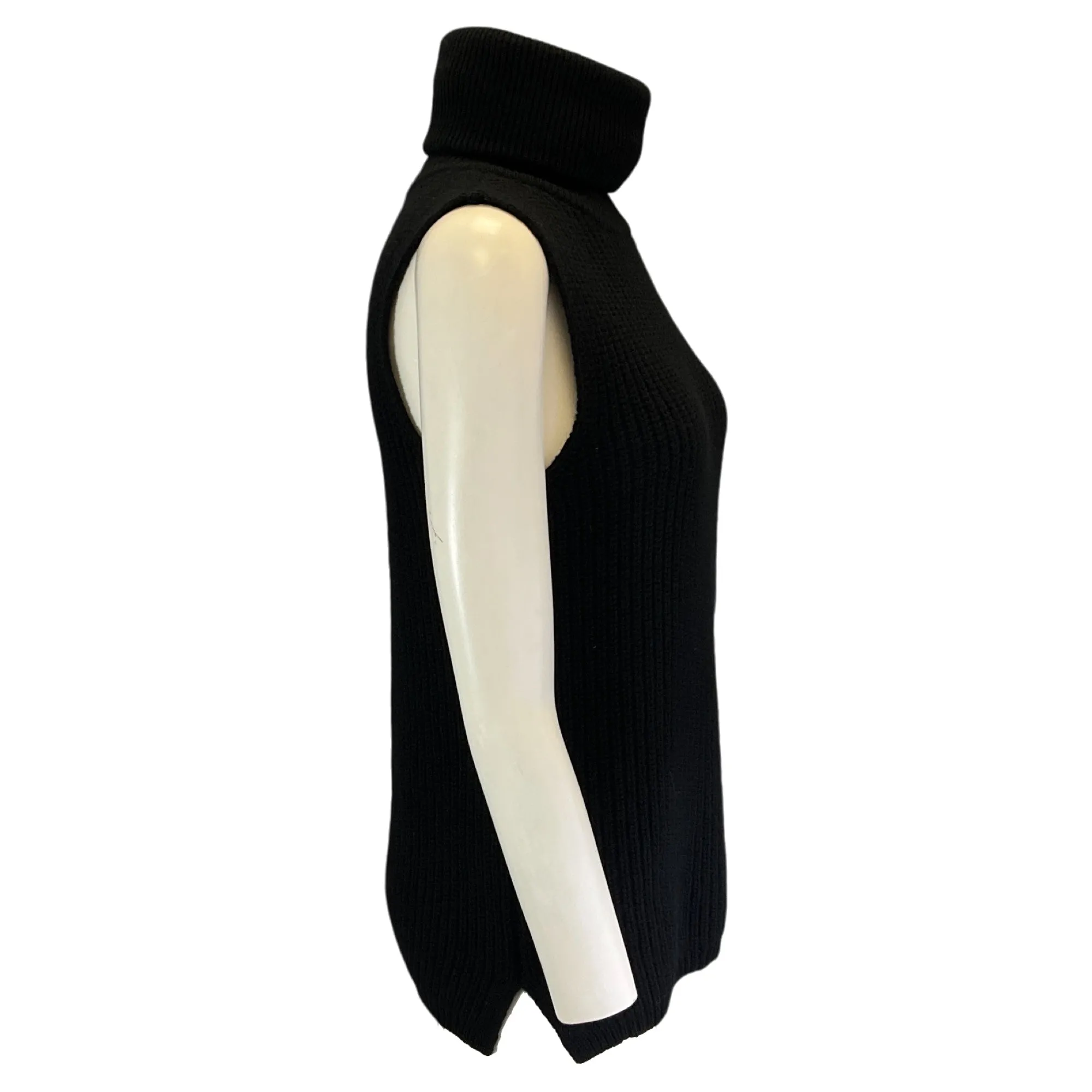 La Collection Black Sleeveless Cashmere Knit Turtleneck Sweater