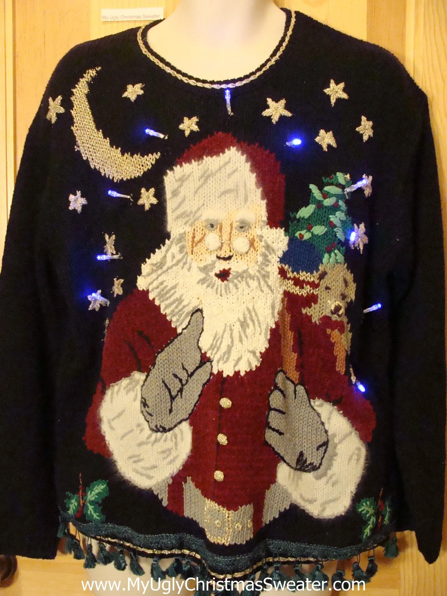 Light Up Christmas Sweater Santa Waving Finger